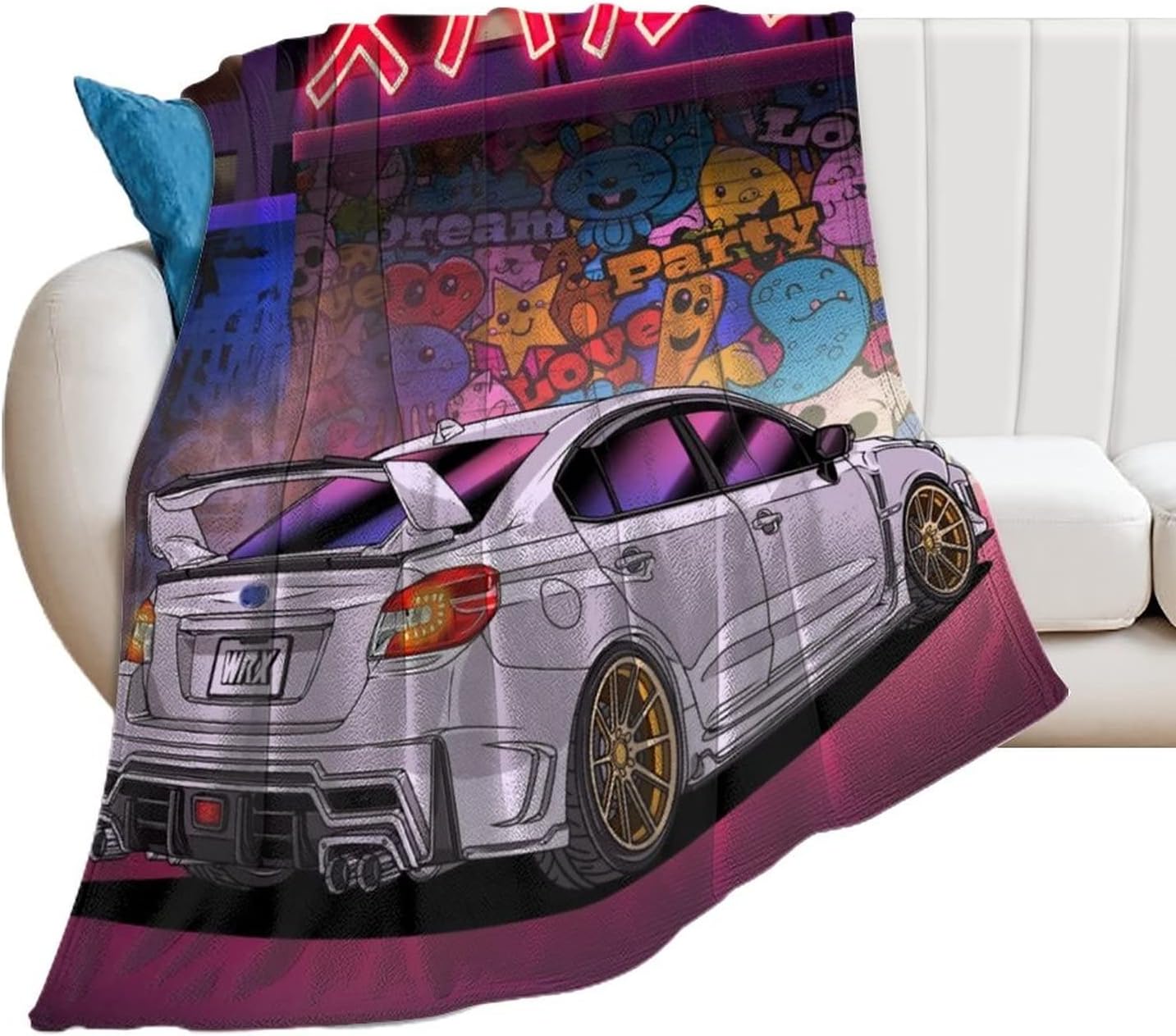 Neon WRX Car White Street Back JDM Art Blanket Super Soft Flannel Lightweight Cooling Blankets for Boys and Girls Flannel Soft Bedding 50"*60"（130 * 150cm）