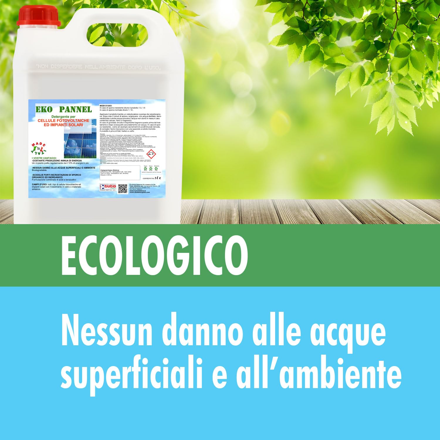 EKO PANNEL LT 20 Detergente per Pannelli Fotovoltaici, detergente cellule fotovoltaiche ed impianti solari, Concentrato