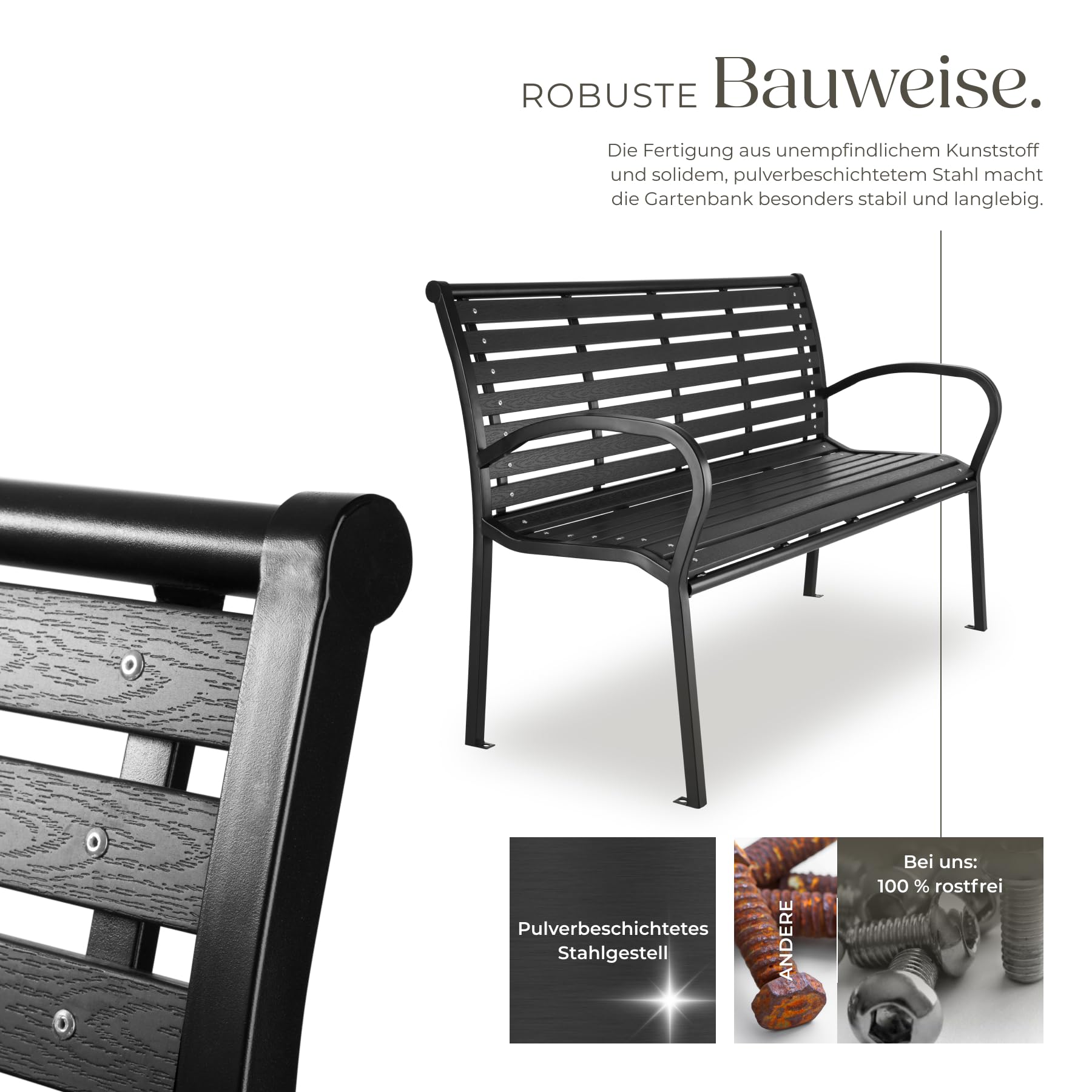 tectake® 3-Sitzer Gartenbank, Premium Garten Möbel Bank, Sitzbank wetterfest, bis 200 kg belastbar, 126 x 62 x 81,5 cm, Wintergarten Möbel, als Balkonbank, Holzbank Garten, Gartenmöbel Bänke