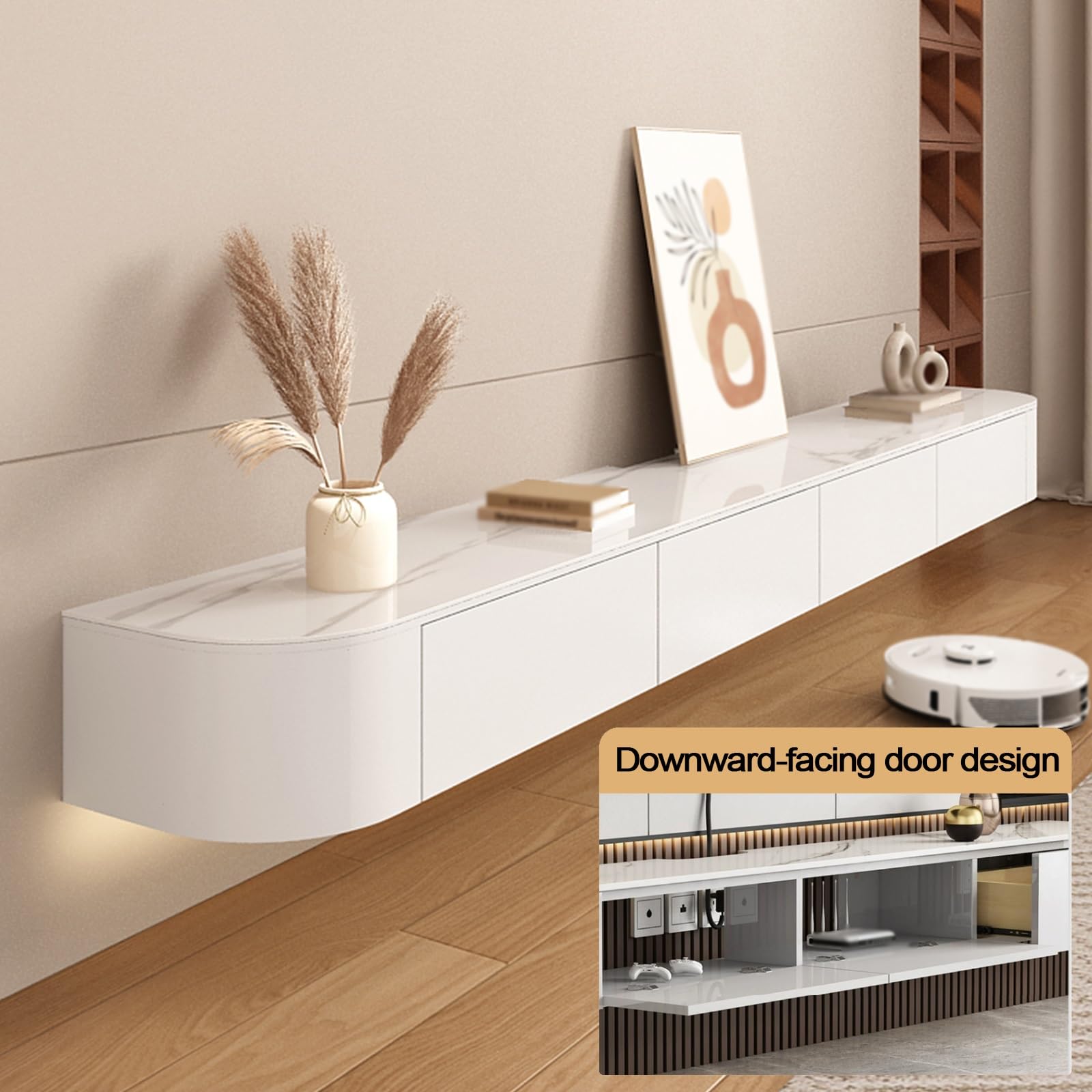 Mobile TV sospeso da Parete in Legno massello, Grande capacità di stoccaggio, Design con Schienale Cavo, Hardware, Guida Scorrevole silenziosa, Centro di intrattenimento TV, Foro f