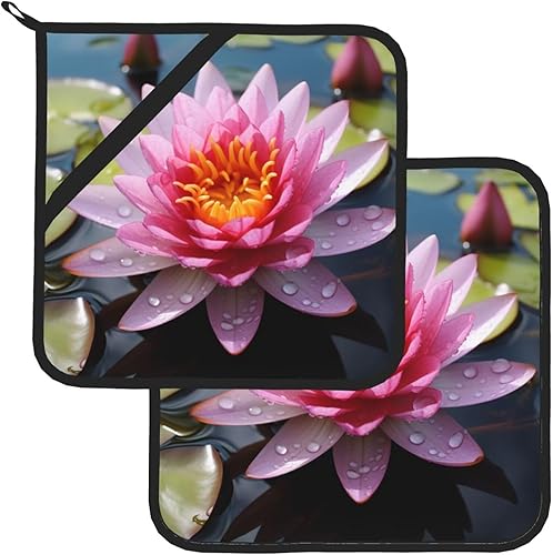 Miniatura 9 de Lotus Flower Print Pot Holders Sets Heat-Insulating and Waterproof Polyester Fabric for Kitchen and Outdoor Use