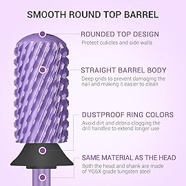 MelodySusie Safety Nail Drill Bits, 3/32\'\' Smooth Round Top Large Barrel Carbide Bits, Suitable for Manicure Pedicure Cuticle Gel Polishing, Beginners Bits, Purple, Series Bit-S, XC