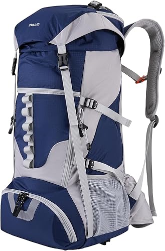 MOSISO Mochila de senderismo de 50 L, mochila impermeable para acampar con cubierta para lluvia para hombres y mujeres, mochila deportiva ligera