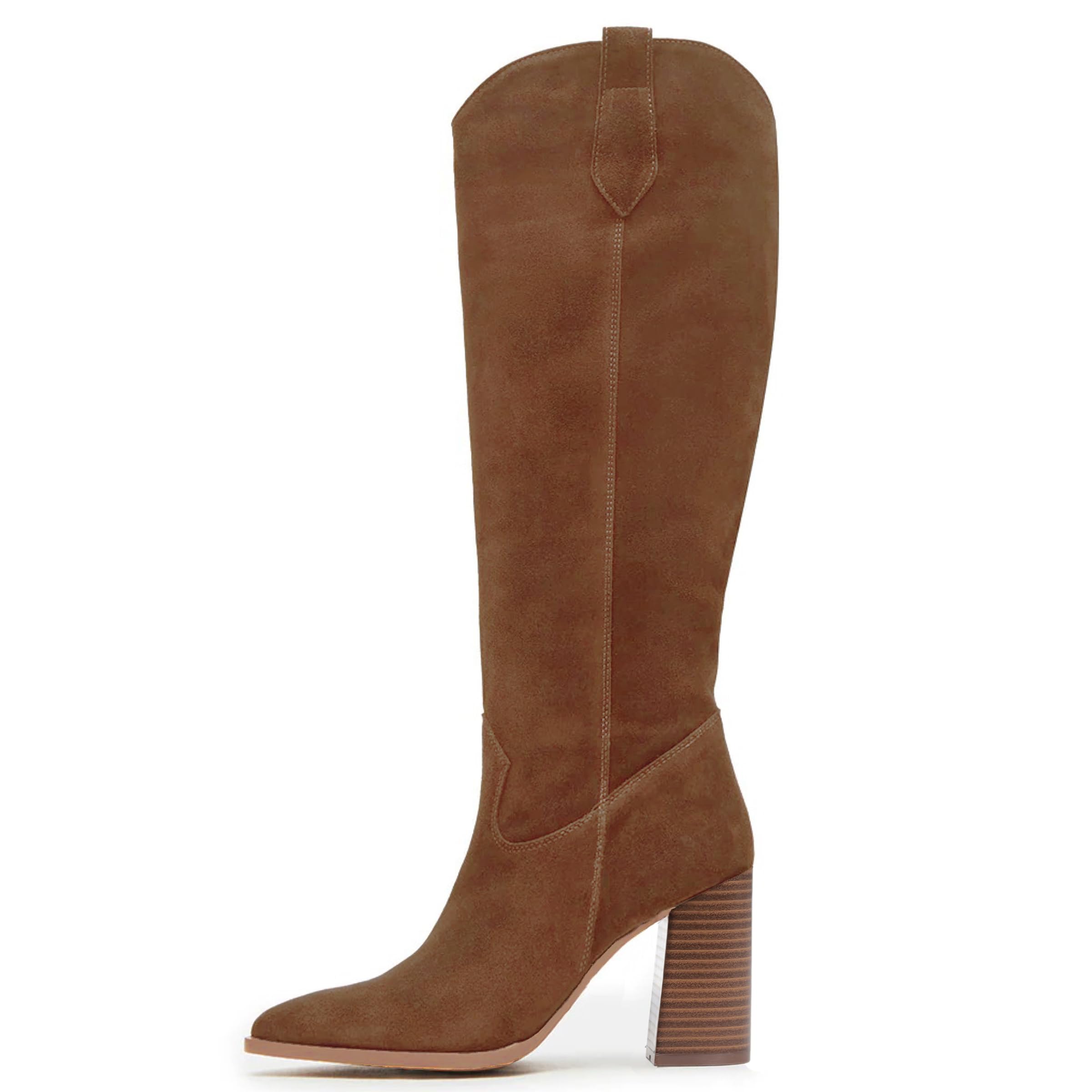 MeiLuSi Knee High Suede Boots Fall Boots for Women 2025 Pointed Toe Fall Shoes Chunky High Heel Tall