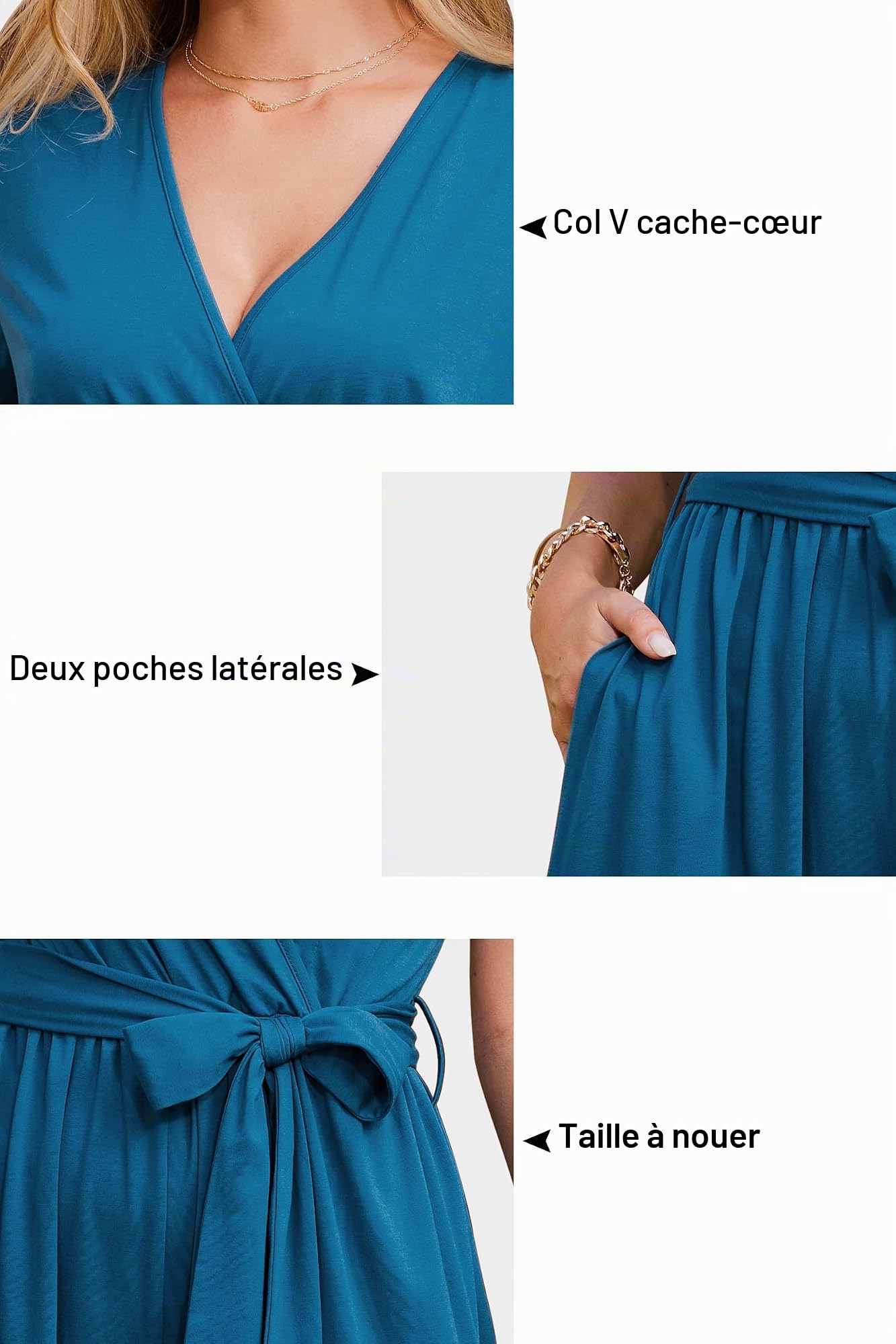 OUGES Combinaisons d'été pour Femmes Combinaisons élégantes à manches Courtes et décontractées avec Poches