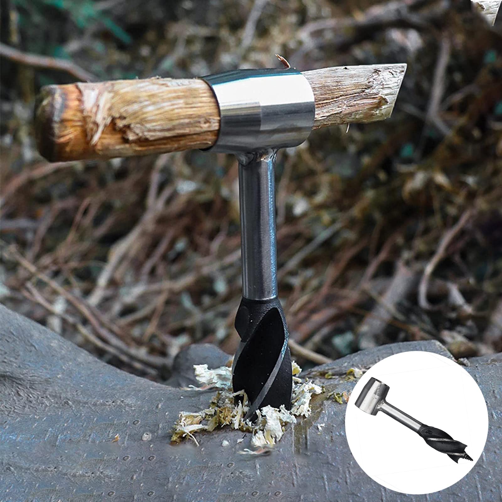 Tarière Manuelle avec Étui, Outil de Perforation de Foret de Survie en Plein Air Polyvalente, Foret à Tarière à Main pour l'Artisanat de La Jungle et Les Colons de Survie en Plein Air