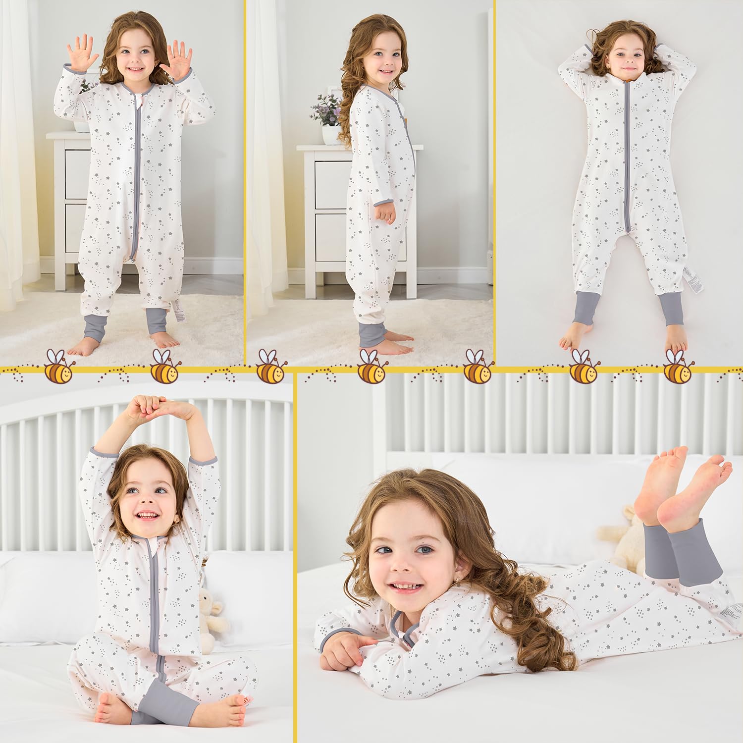 Miracle Baby Sacco nanna estivo con piedi, 0,5 Tog, 100% cotone, per bambini, con maniche, per ragazzi e ragazze, 65-105cm