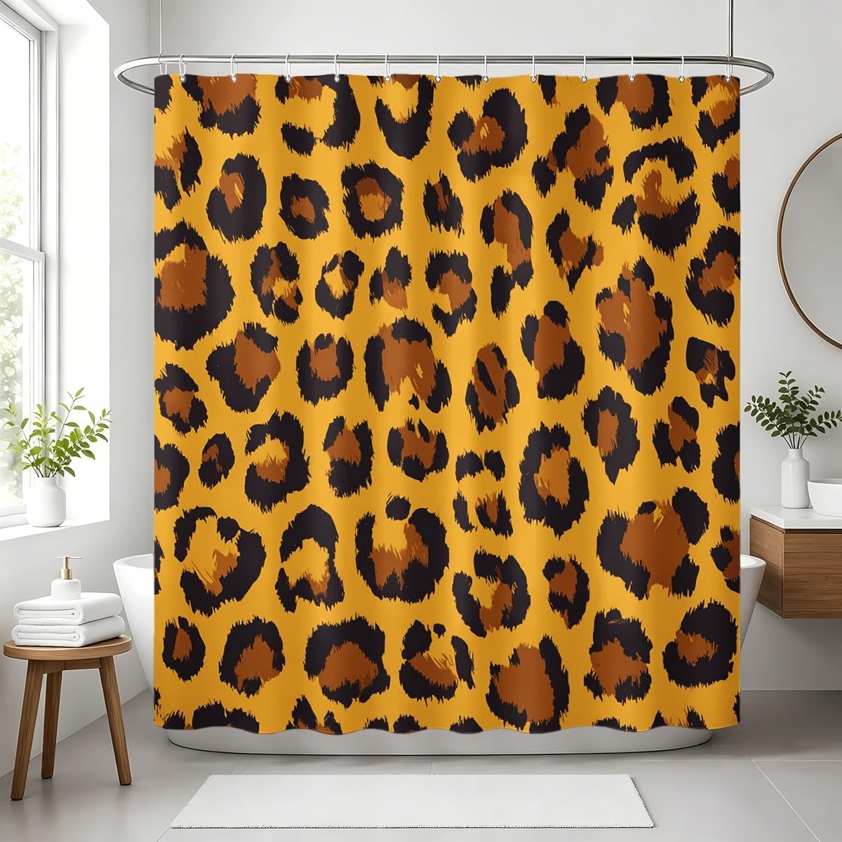 Generico Tenda Doccia 240x200 cm Marrone Impermeabile per Vasca da Bagno | Tenda Doccia Antimuffa Fantasia Classica Con Stampa Leopardata Poliestere, Lavabile, Asciugatura Rapida, Facile da Pulire
