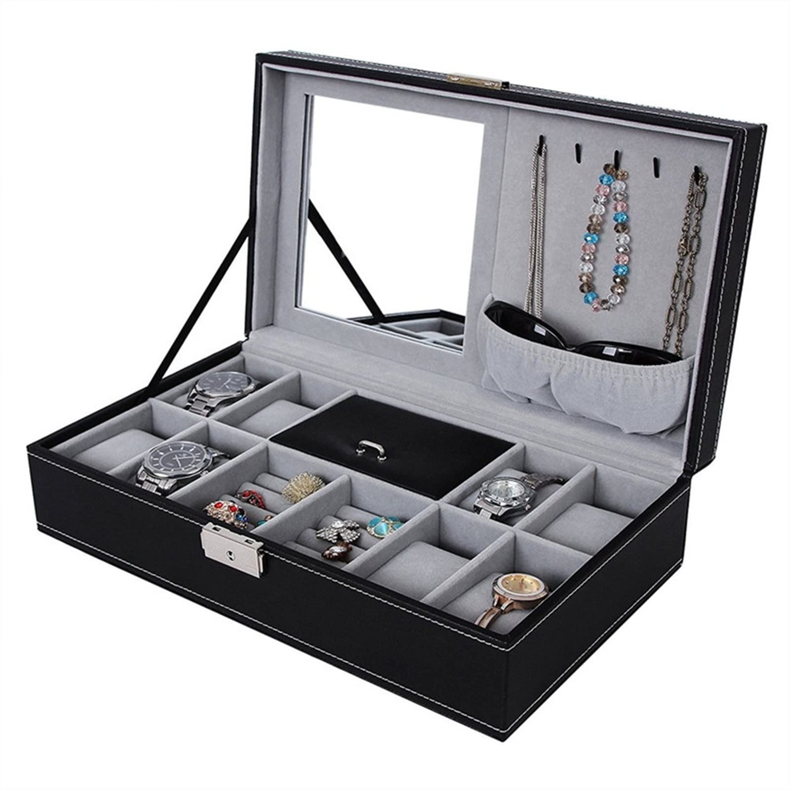 Joyero Caja de Joyería Estuche para Almacenamiento Mujeres Hombres Classic 8 Slots Watch Box Holder Collar Pendientes Pulsera Bloqueable Joyería Display Storage Organizer Case Bandeja Hogar Decorativa
