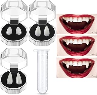 Halloween Vampire Teeth Fangs, Fake Teeth Realistic Vampire Fangs Vampire Costume Accessories for Women Men Cosplay Props Halloween Party Favors, 3 Pairs 3 Sizes with Adhesive