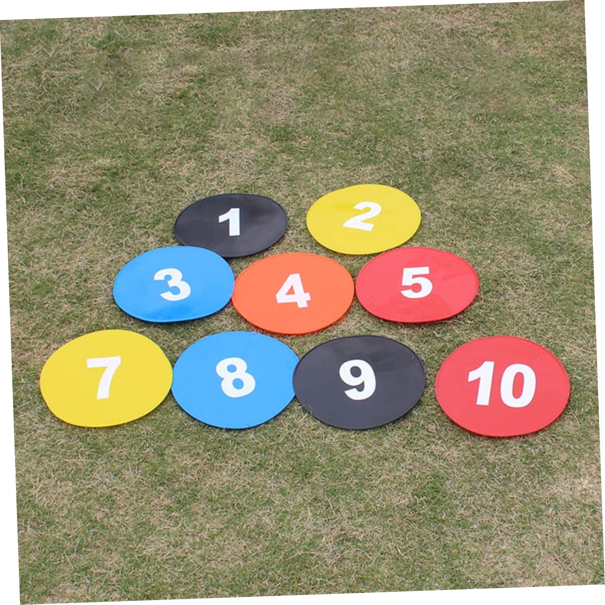 Garneck 10stücke Fußball Trainingsmarkierungsdiscs Sportgeräte Für Fußballtraining Nummerierte Marker Praktische Bodenmarkierungen Zufälligen Farben Für Trainer Und Athleten