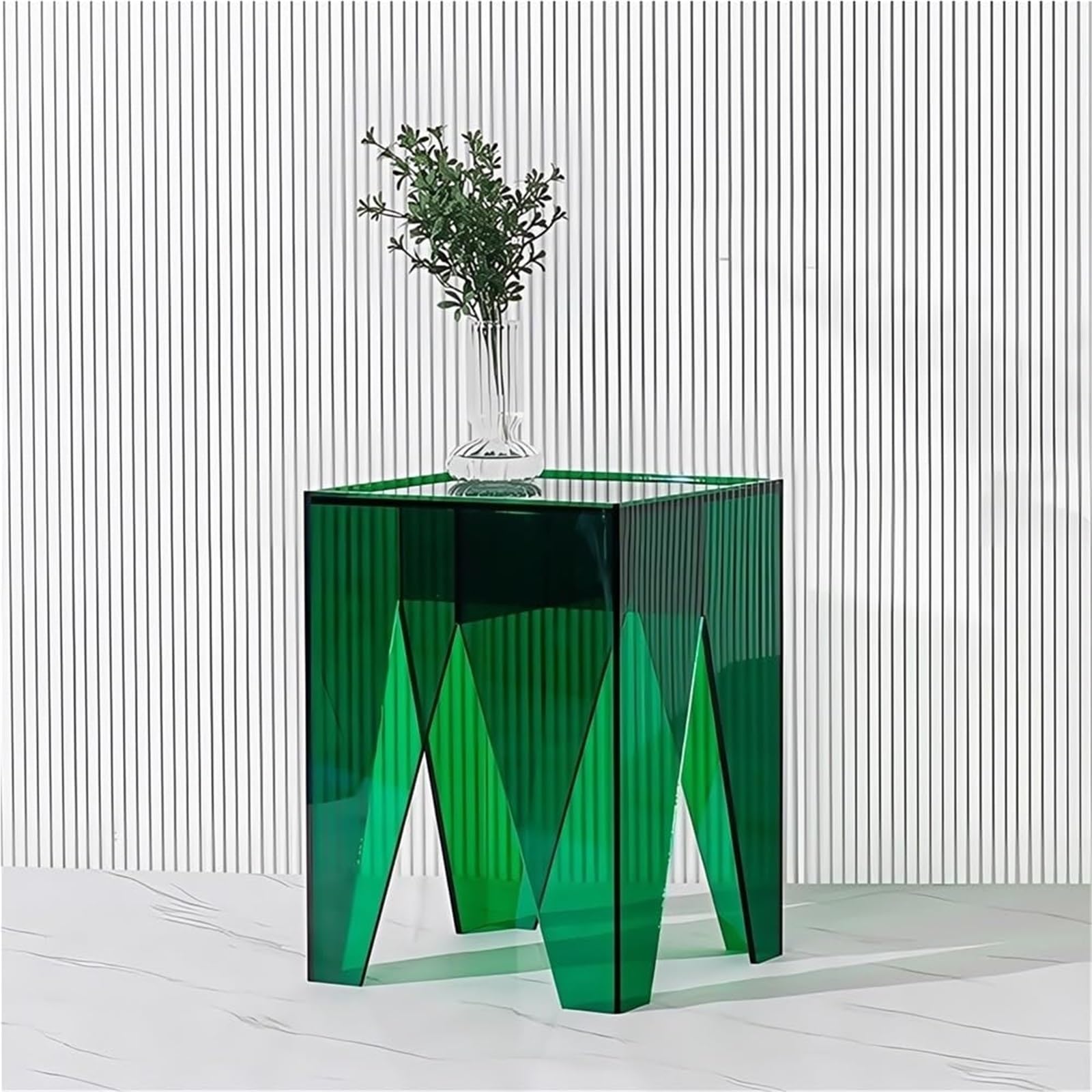 SXZenSpace Acrylic Sofa Side Table Clear Minimalist Accent Small Stool Nightstand for Living Room Balcony Multi-Purpose(Green)