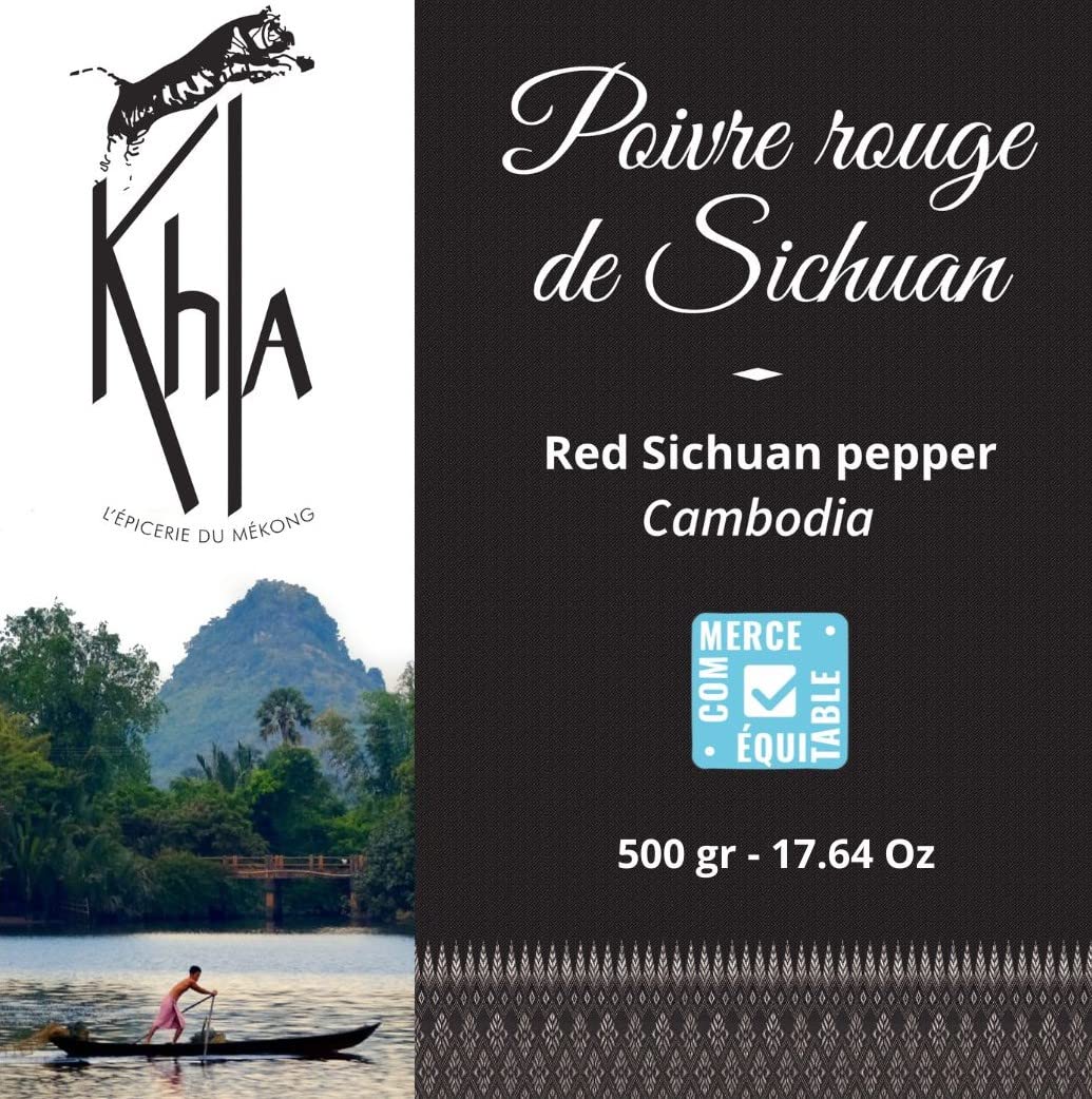 Khla - Pepe rosso di Sichuan - Bustina di grani di pepe 500g - Ingredienti Alimenti raffinati - Bacche rosse di Sichuan - Direttamente dal produttore - Spezia asiatica - Origine Cina