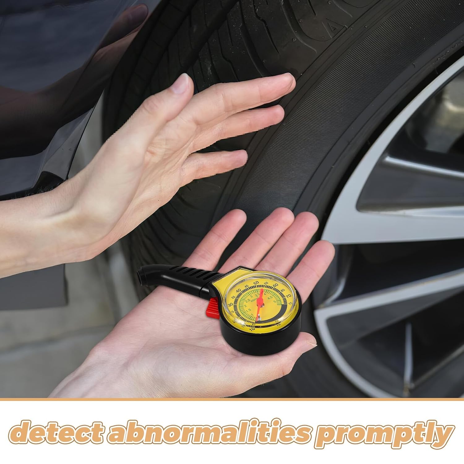 GANAZONO Car Tire Air Pressure Gauge 4pcs Plastic Analog Tire Pressure Tester Set with White and Yellow Indicators for Vehicle Safety and Blowout Prevention