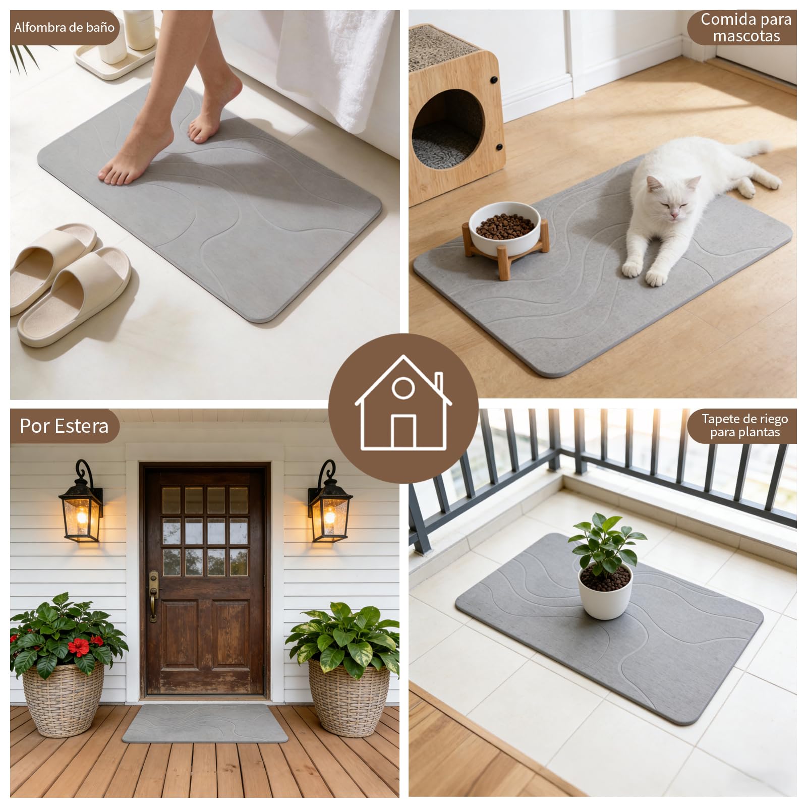 Eralove Tapis de bain en diatomite de salle de bain sans odeurs, absorption ultra rapide et séchage rapide, sans odeurs, gris clair 60 x 40 cm