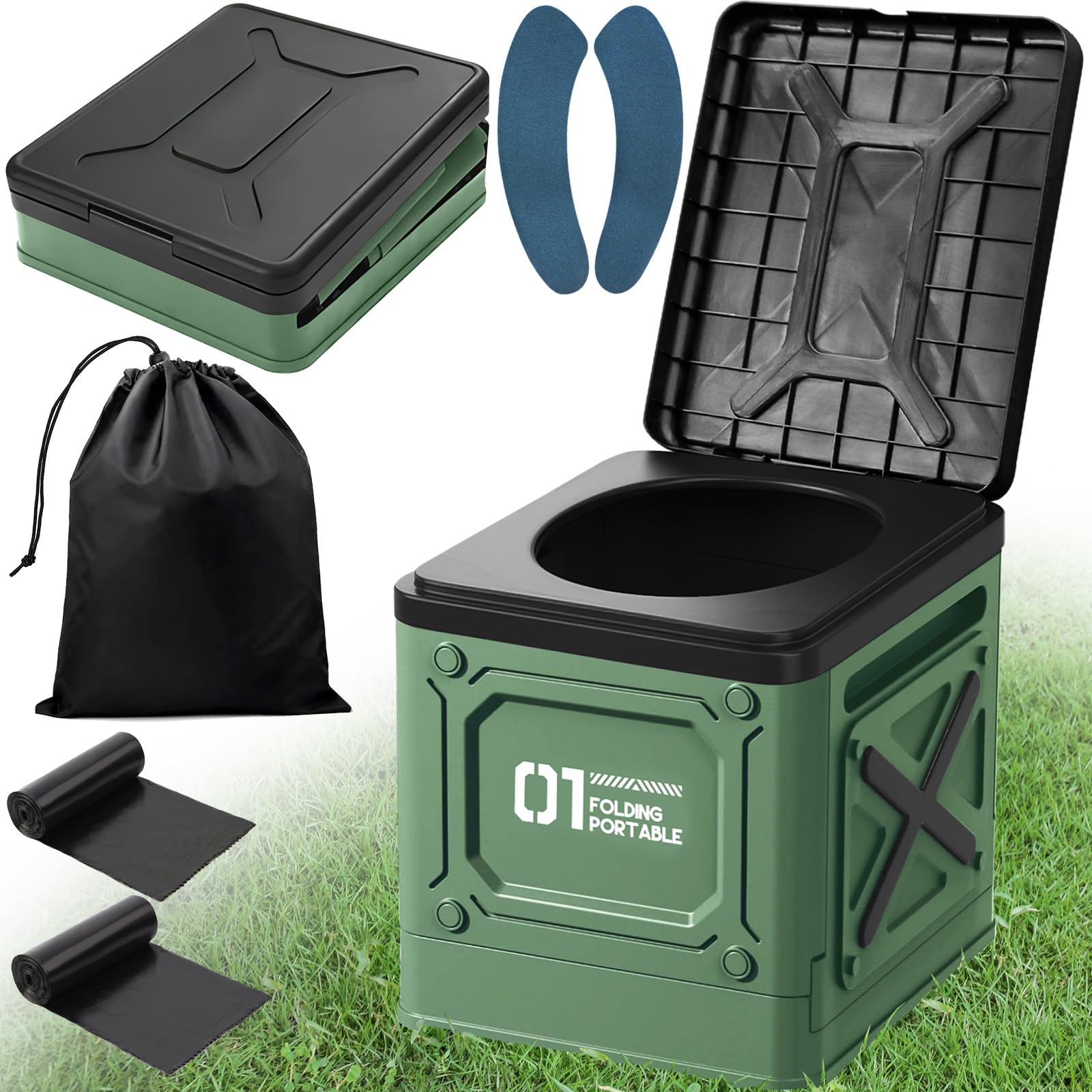 WC Portatile,Water Portatile Adulti,Toilette Portatile Campeggio Pieghevole,WC Portatile Adulti Max 150 kg,Gabinetto Portatile Adulti per Campeggio,Auto,Viaggi (Verde)