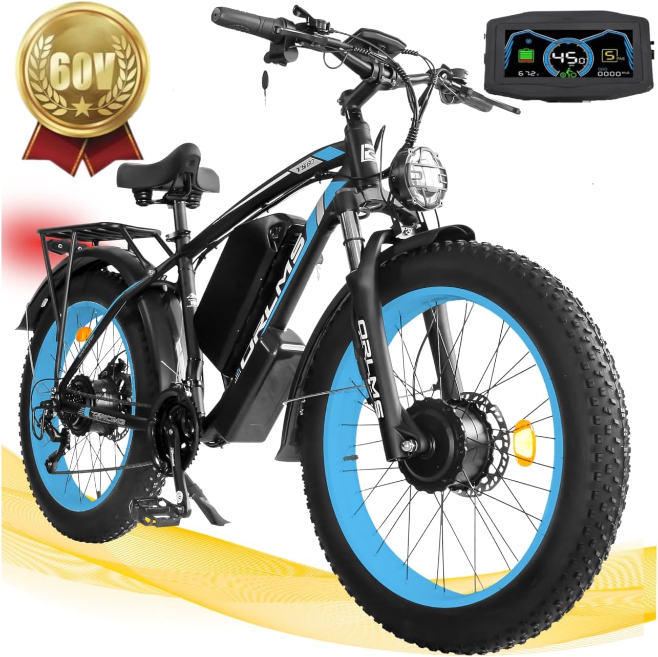 SMLRO Electric Dirt Bike, 5000W Peak 60V/52V 25AH Dual Motor Ebike for Adult, 40-50MPH E-Bicycle with 24"/26" Fat Tire All Terrain, Front Suspension & Hydraulic Disc Brake