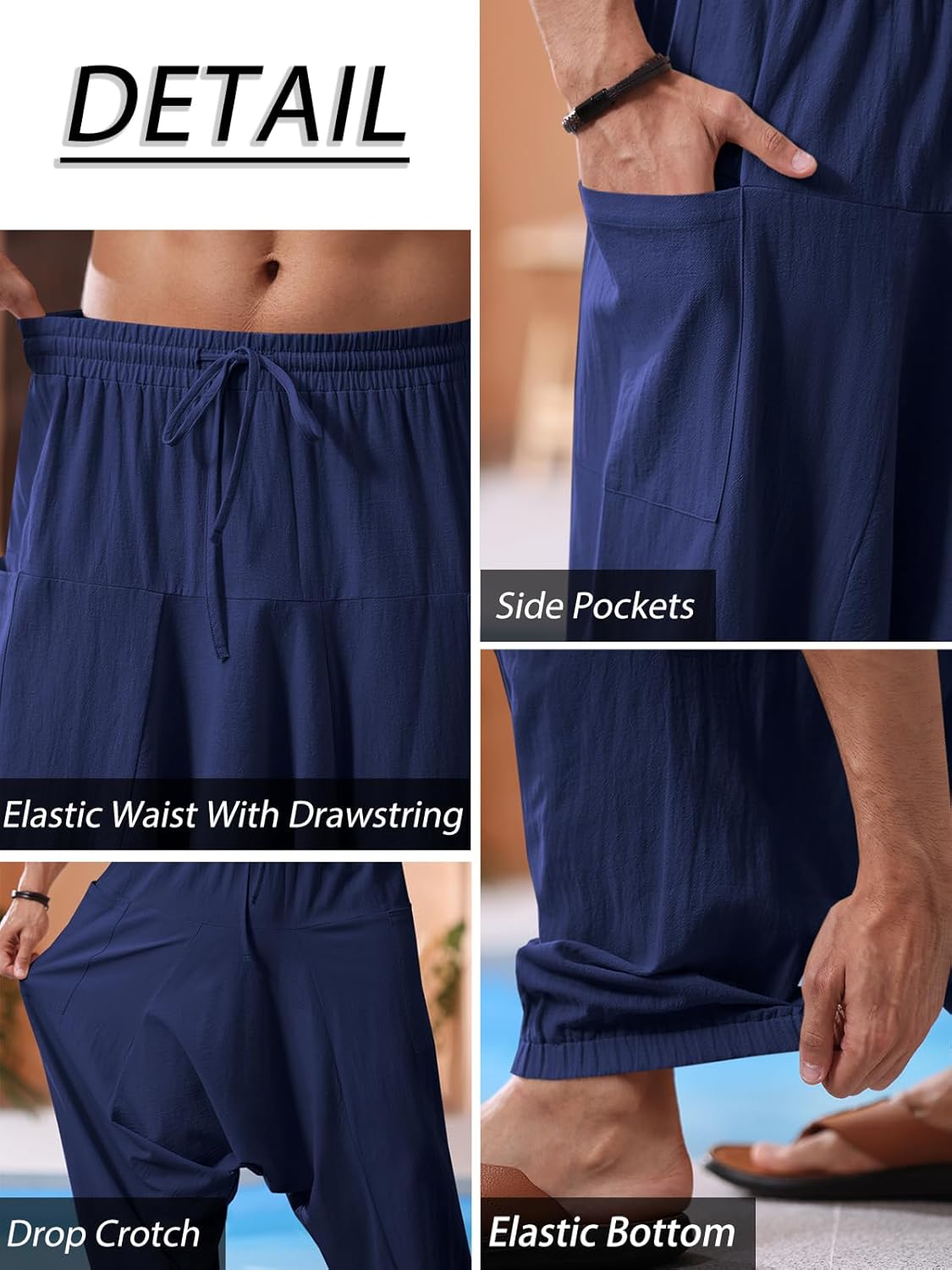 Runcati Mens Harem Pants Baggy Hippie Casual Cotton Linen Loose Boho Yoga Beach Drop Crotch Trouser - Image 5