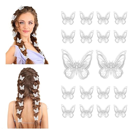 18 pinzas para el cabello de mariposa blanca para niñas, accesorios para el cabello de mariposa de boda, adornos de Navidad, adornos de encaje, clip