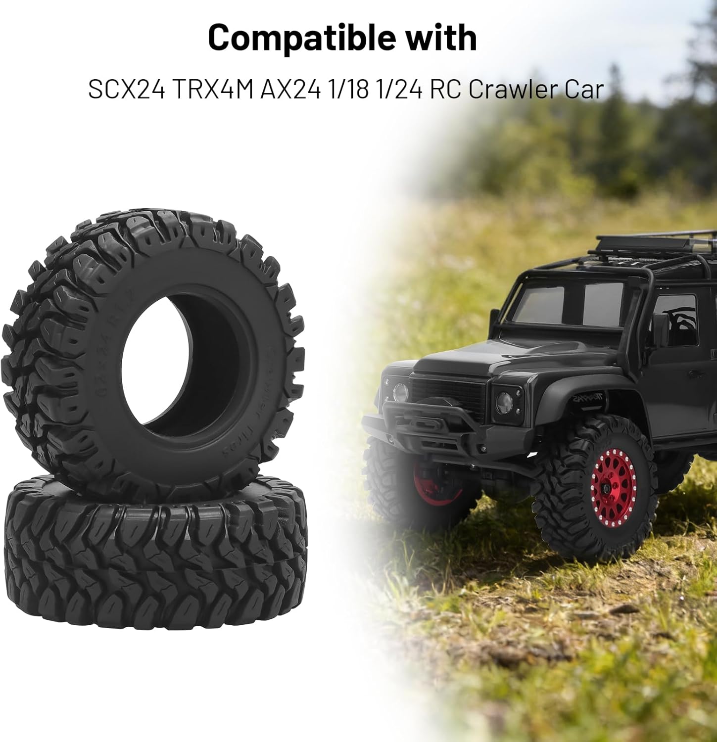 1.2 RC Crawler Tires, daitoku 62 * 24mm 1.2 RC Car Tires for SCX24 TRX4M AX24 1/18 1/24 Crawler