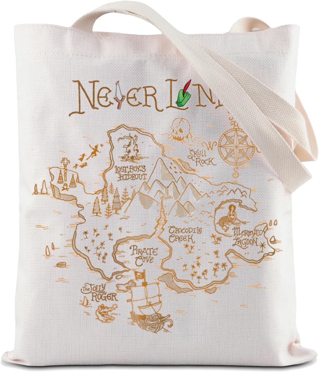 ZJXHPO Peter Tote Bag Map Handbag Trip Shoulder Bag Never Grow Up Reusable Grocery Shopping Bag (Never Tote)