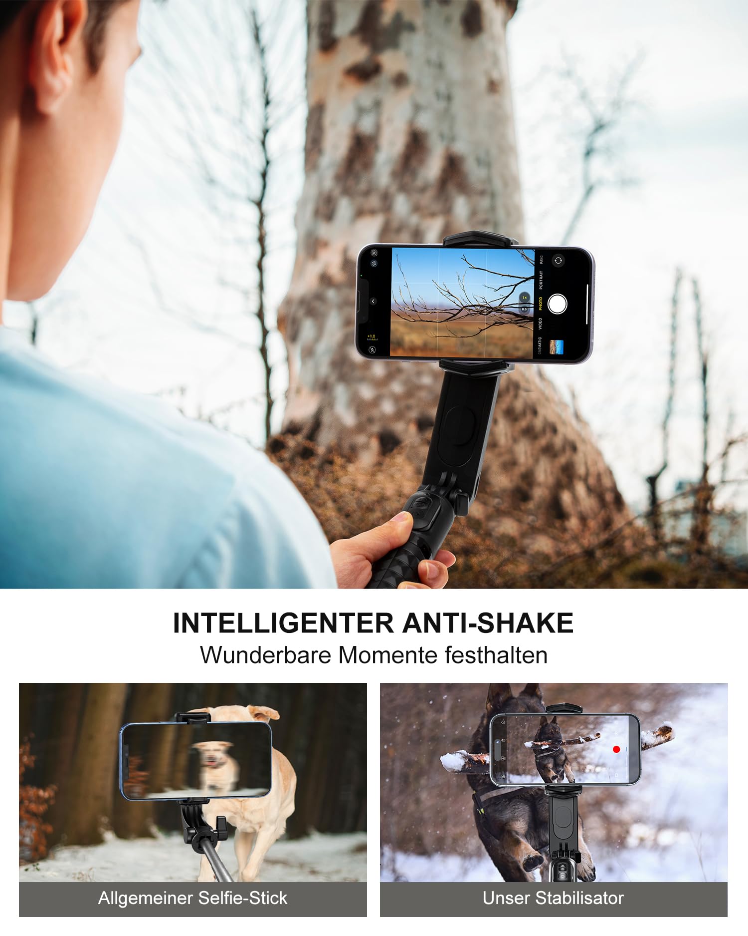ESSAGER Stabilizzatore Smartphone Gimbal, Stabilizzatore con Luce di Riempimento Staccabile, Treppiede con Telecomando Wireless, Selfie Stick Gimbal Portatile per Video Vlog, Compatibile Android/IOS