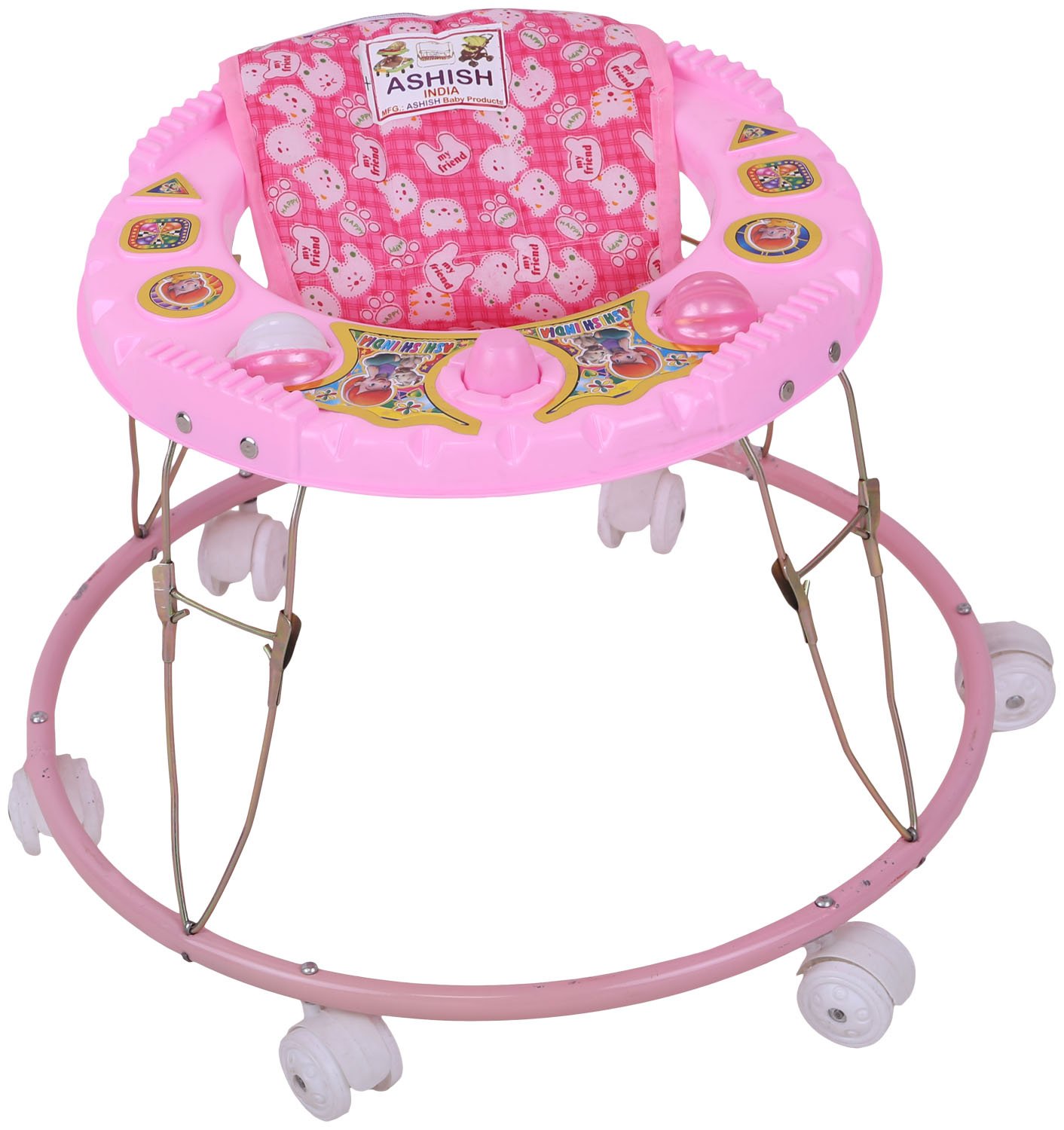 Buy Ashish India Single Horn 6 Wheels Waker (Baby Pink) Online at