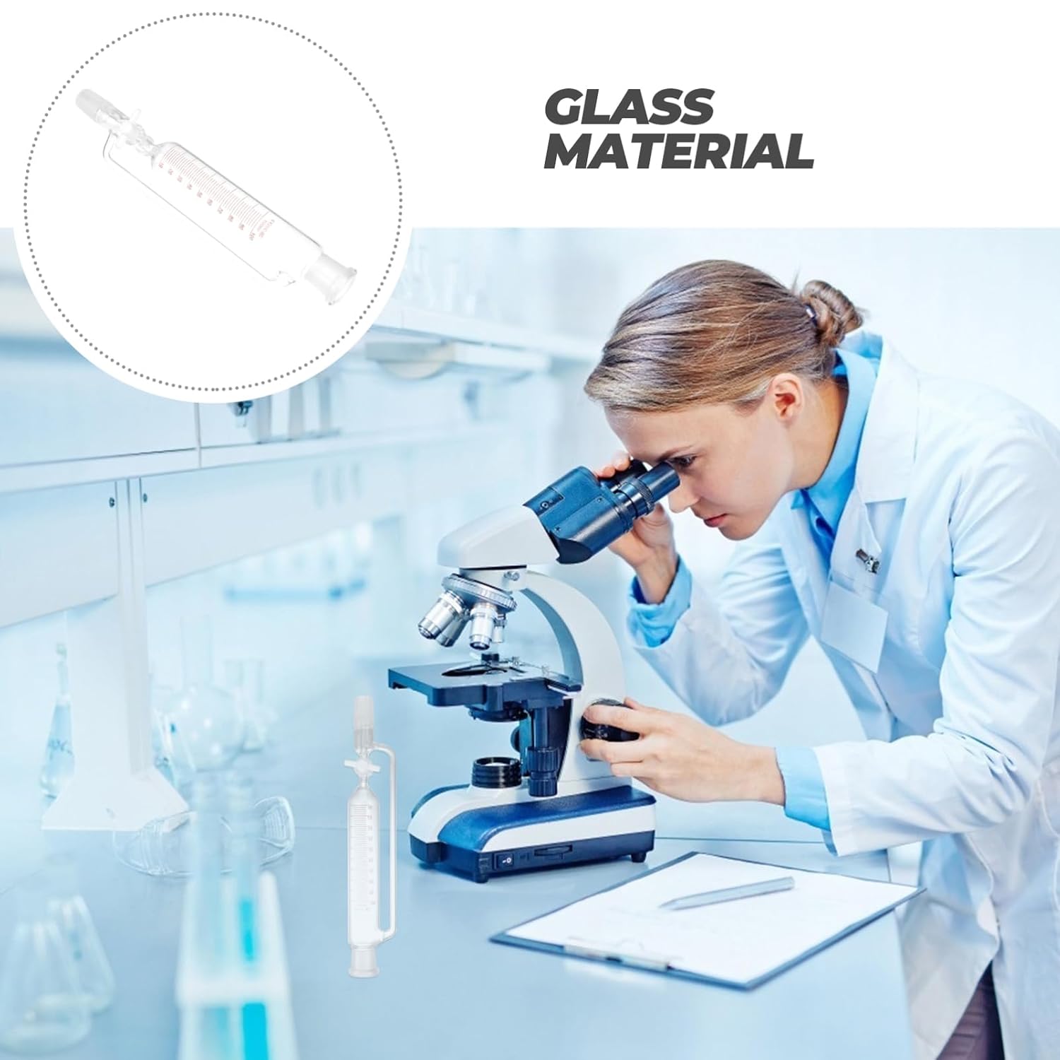 Ipetboom PTFE Stopcock Glass Separatory Funnel Cylindrical Liquid Separation Lab Equipment Borosilicate Glass Graduations 1000ml Capacity