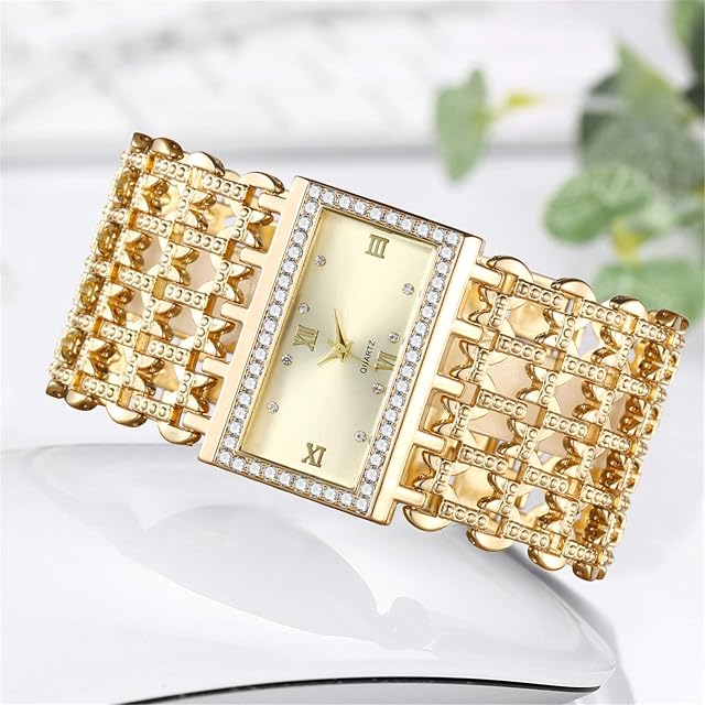 NJGRAE Women Quartz Wrist Watches Lady Girls Dress Stainless Women Fashion Steel Wrist Jewelry Casual Watch Crystal Clock Women's Watch (Gold, One Size)