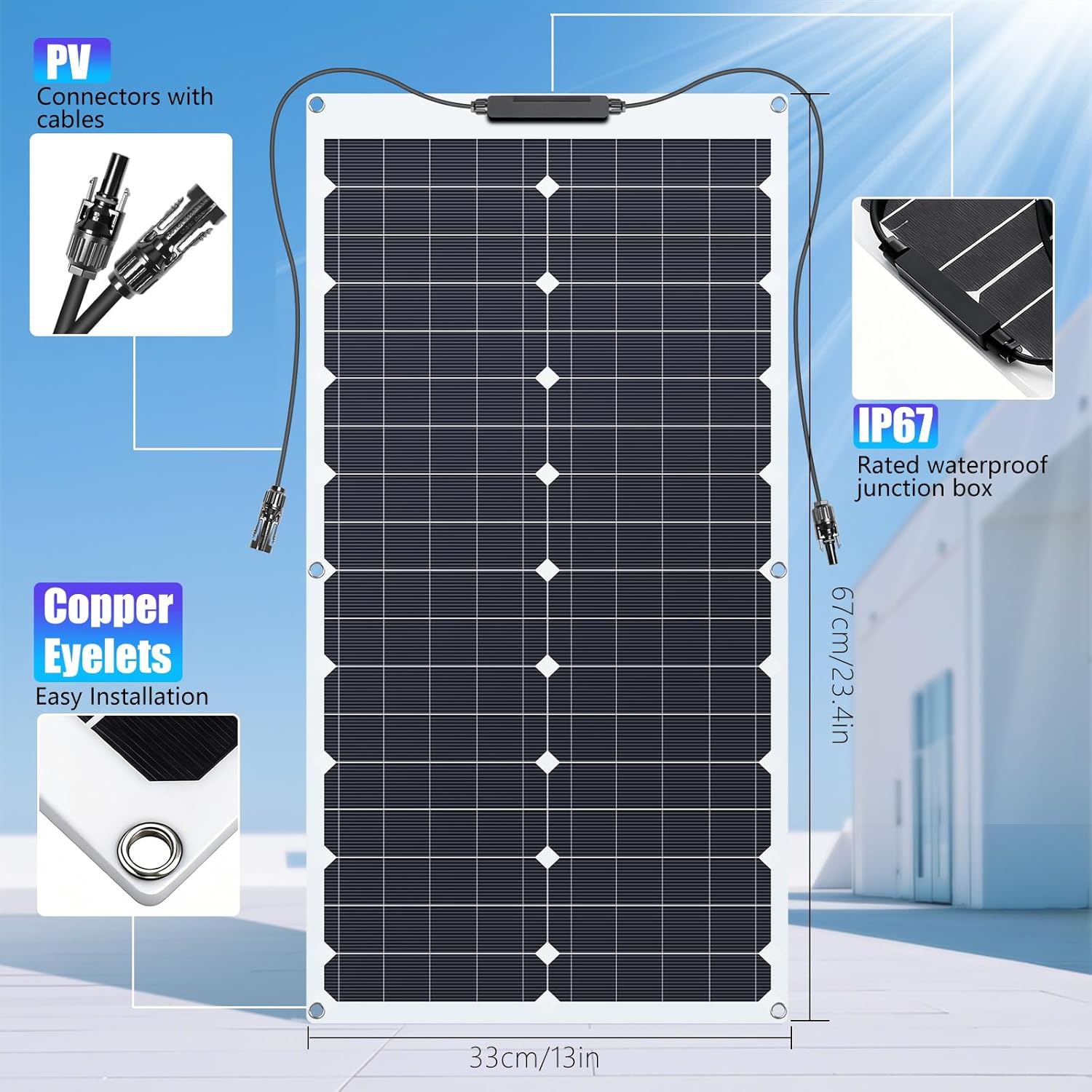 KEPEAK 35W Flexible Solar Panel Monocrystalline, Lightweight Semi-Flexible Solar Charger & MC4 for 12V Battery, RV Marine Boat Camper Van Trailer Off-Grid Power