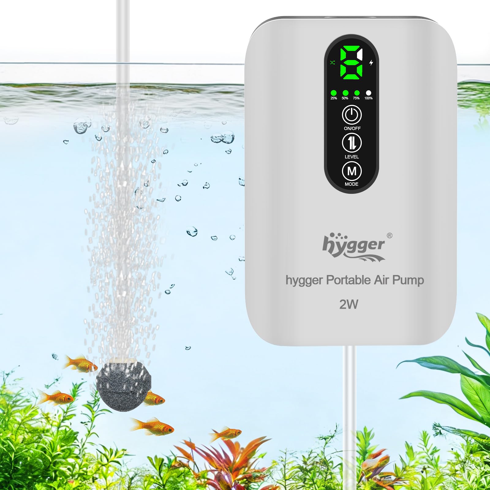 hygger エアーポンプ 釣り 充電式 水槽 最大1.5L/min 6段階風量…