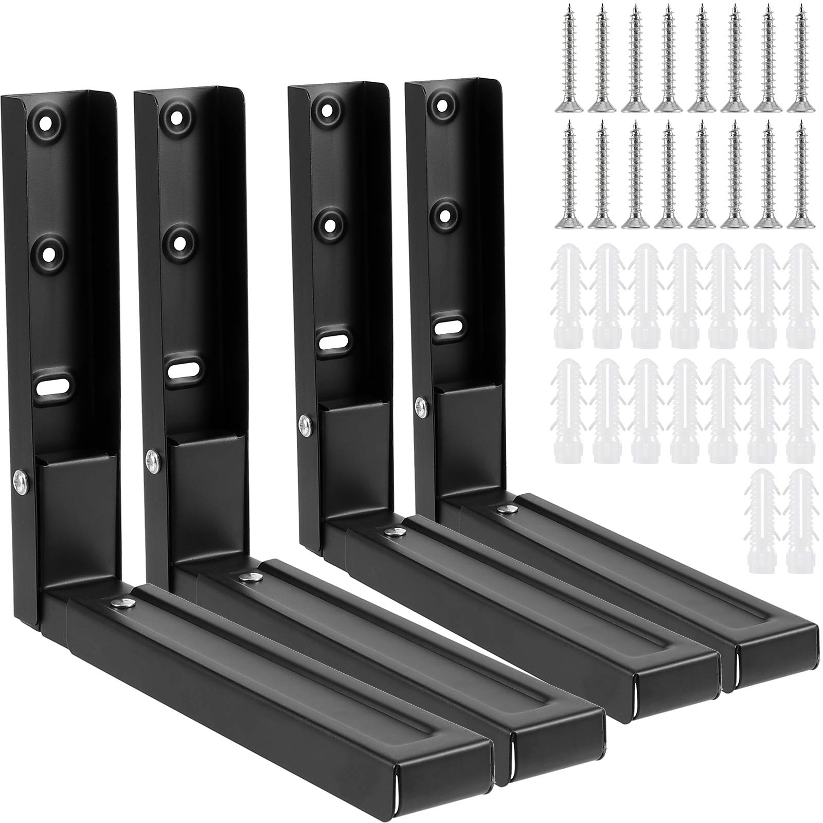 4 PCS 2 Sets 9.7 x 11.7 Inches Microwave Bracket Wall Mount, Foldable Stretch Microwave Bracket for Fixing Your Microwave, Black