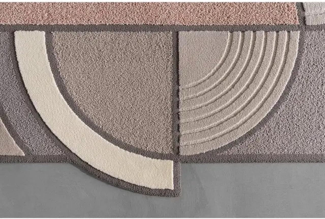 Modern Geometric Grey Pink Abstract Area Rug 9x12 ft | Hand Tufted Living Room Carpet
