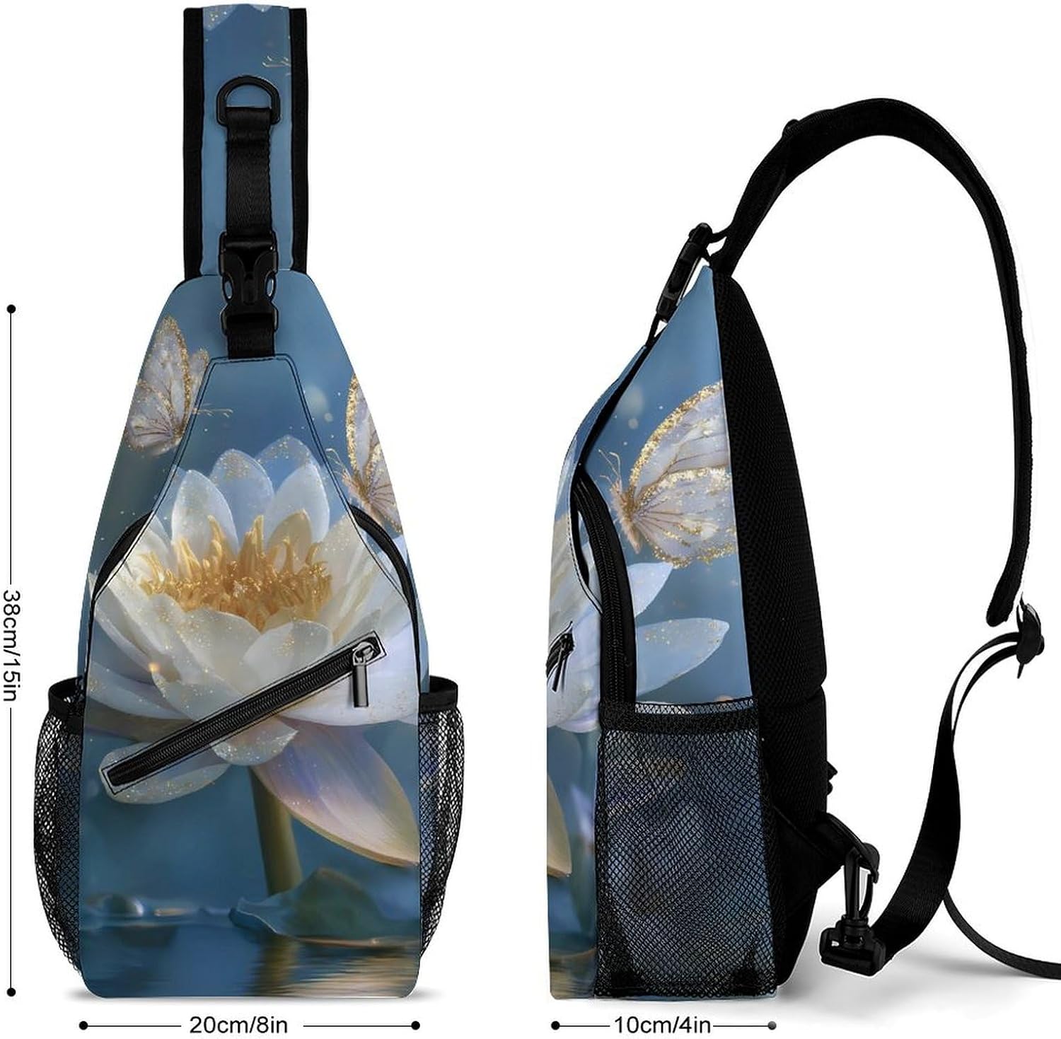 Lotusflower Butterflies Men Crossbody Sling Backpack Chest Bag | Travel Fanny Pack,Hiking Daypack,Print Shoulder Bags