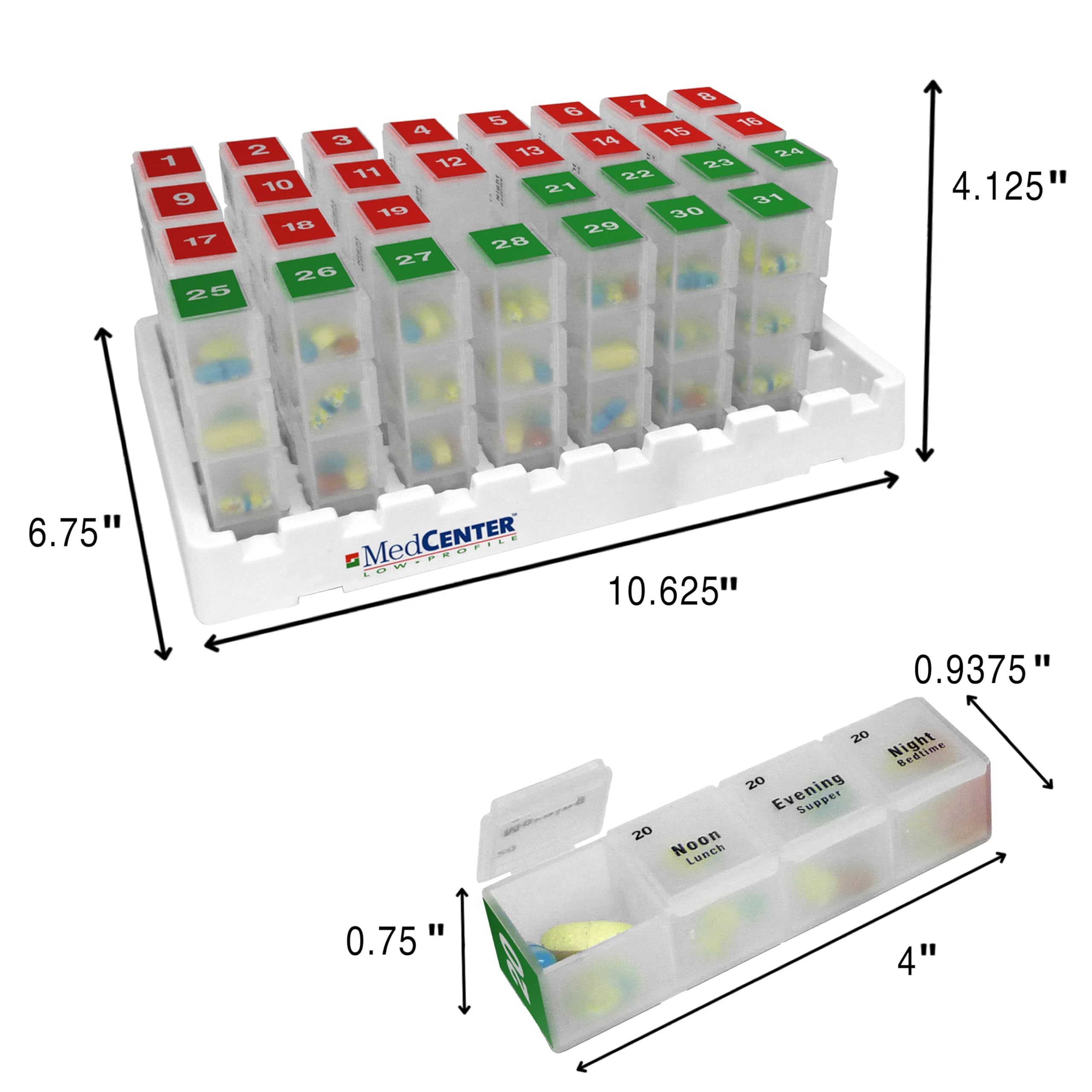 MedCenter Systems - Caja Organizadora De Pastillas Mensual Con Recordatorio De Alarma Con Voz – El Dispensador Te Ayudará A Tomar La Medicación Adecuada En El Momento Adecuado - Discreto sin Reloj