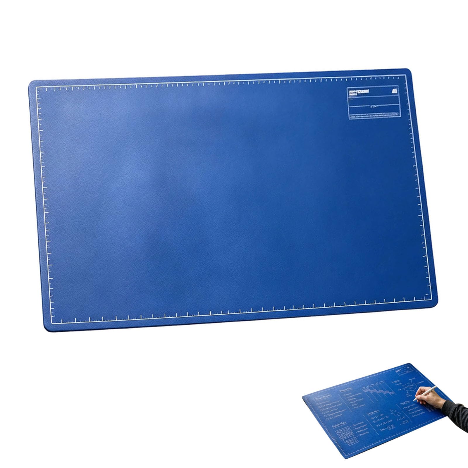 The Blueprint Deskmat with Marker, Blueprint Style Writable Desk Mat, Double-Sided Dry Erase Desk Pad, Reusable Writable Mouse Pad, Large Desk Cover Protector for Engineers & Creators (Only Mat)
