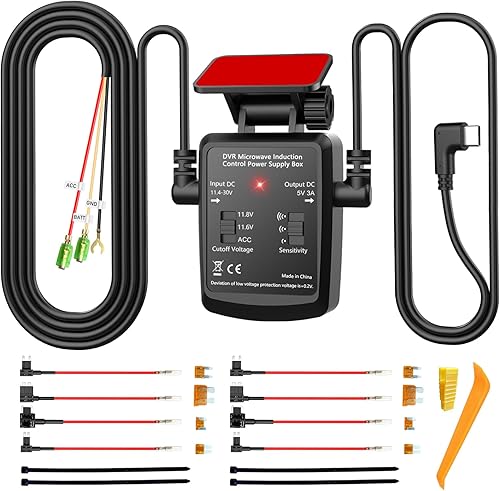 Kit de cableado de cámara de salpicadero USB C con detección de radar de microondas, kit de cableado de 12V-24V a 5V3A, adaptador de cámara de