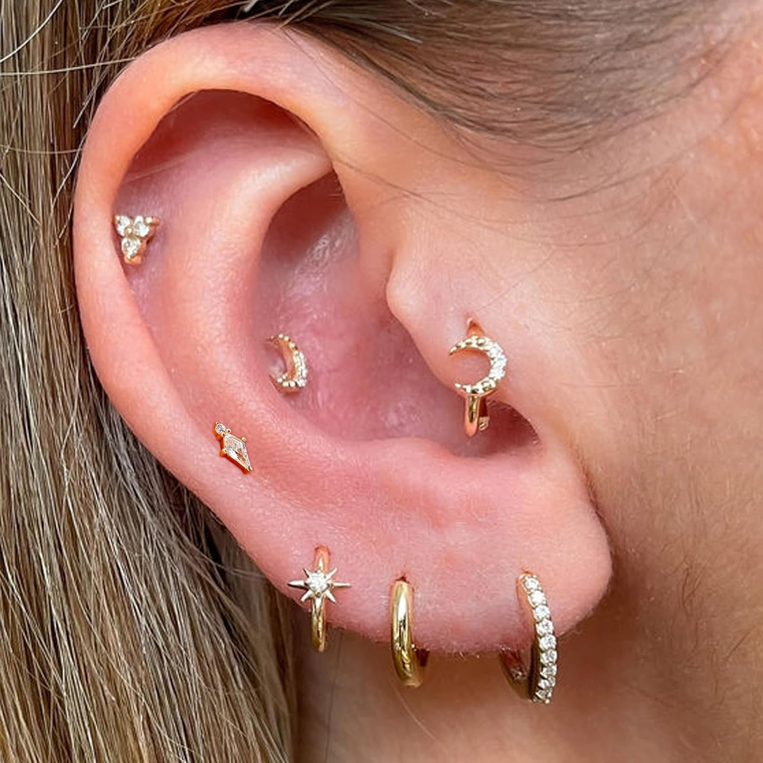 1Pcs 14K Yellow/White Gold Threadless Helix Tragus Piercing Jewelry, 16G Cartilage Earrings Stud for Women Flat Back Top Push In Piercing Jewelry - Image 4