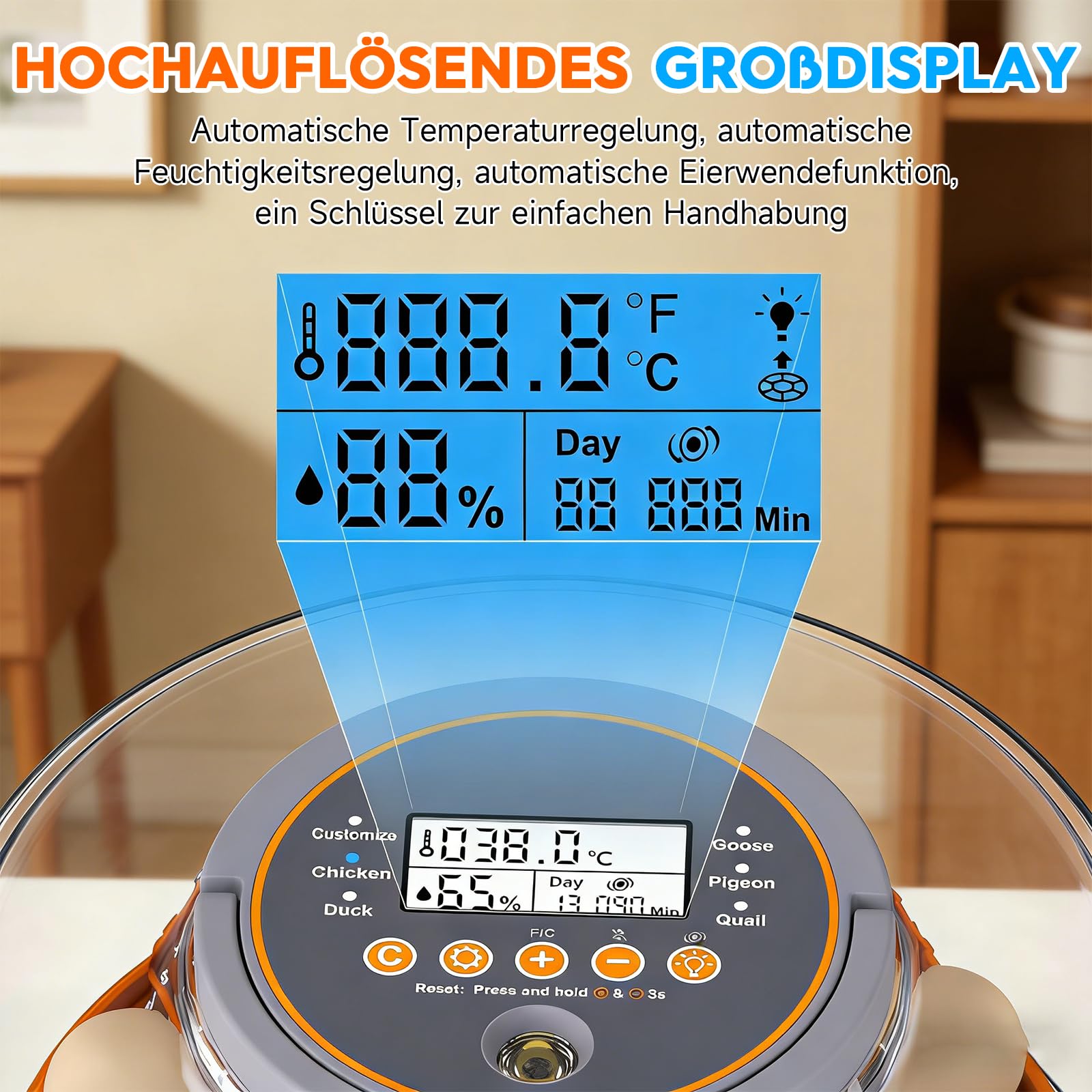 Incubadora totalmente automática, incubadora para 20 huevos con control de temperatura y humedad, giro automático y parada, para pato, gallina, paloma y codorniz