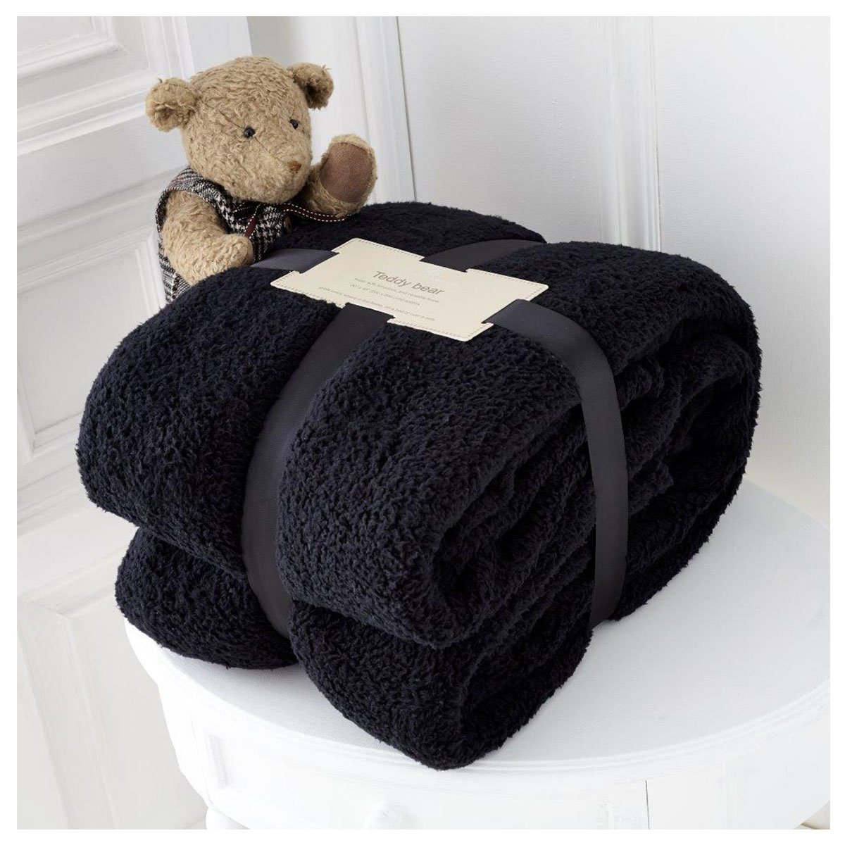 Gaveno Cavailia Comfy Teddy Throw, Polyester, Black, Single ( 130 x 180 cm )