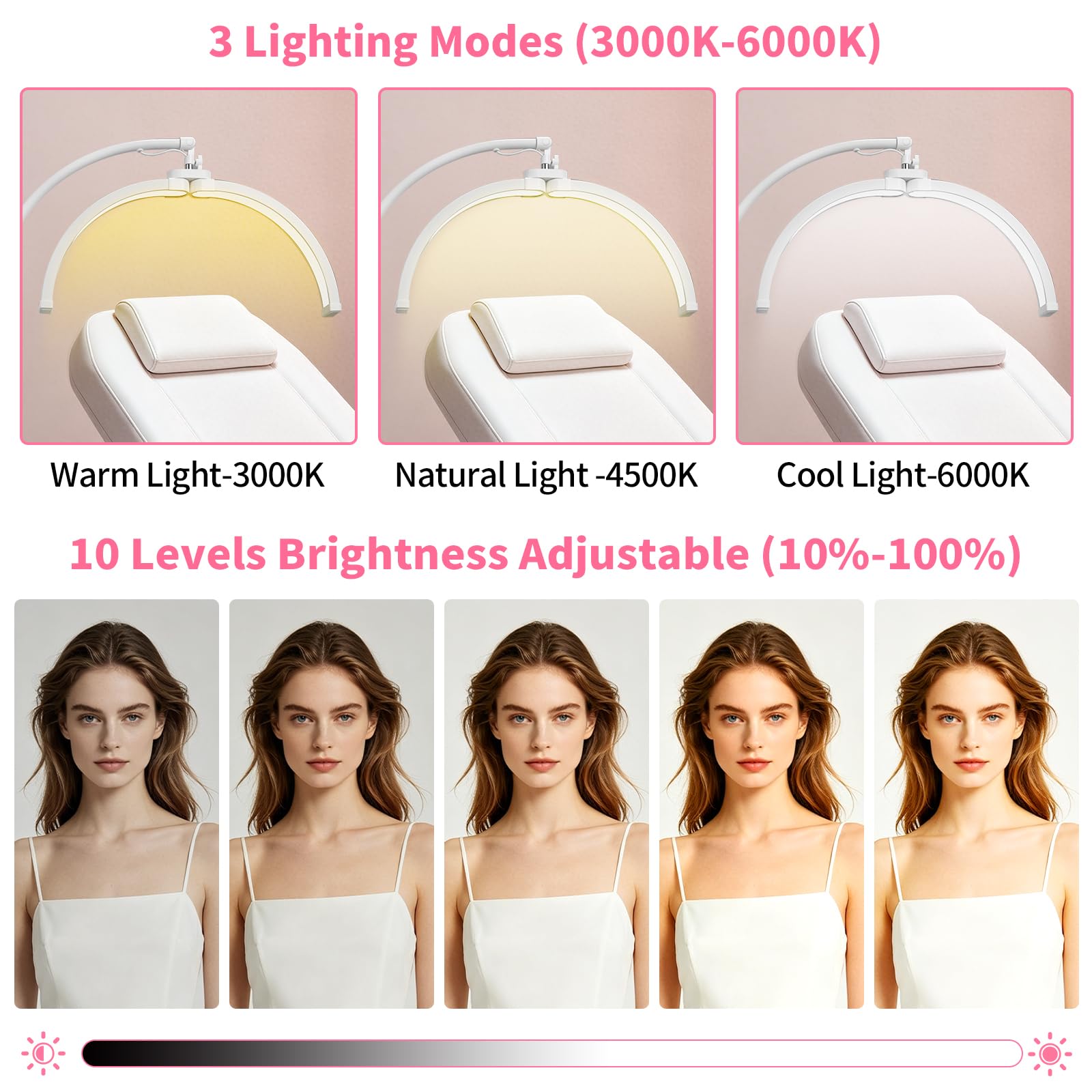 CGBE Halbmond Wimpern Lampe für Wimperntechnik: Faltbare LED Kosmetiklampe mit 360° Drehbarer Lichtkopf - Höhenverstellbar Dimmbare Stehlampe mit Handyhalter für Wimpernverlängerung Tattoo - Weiß