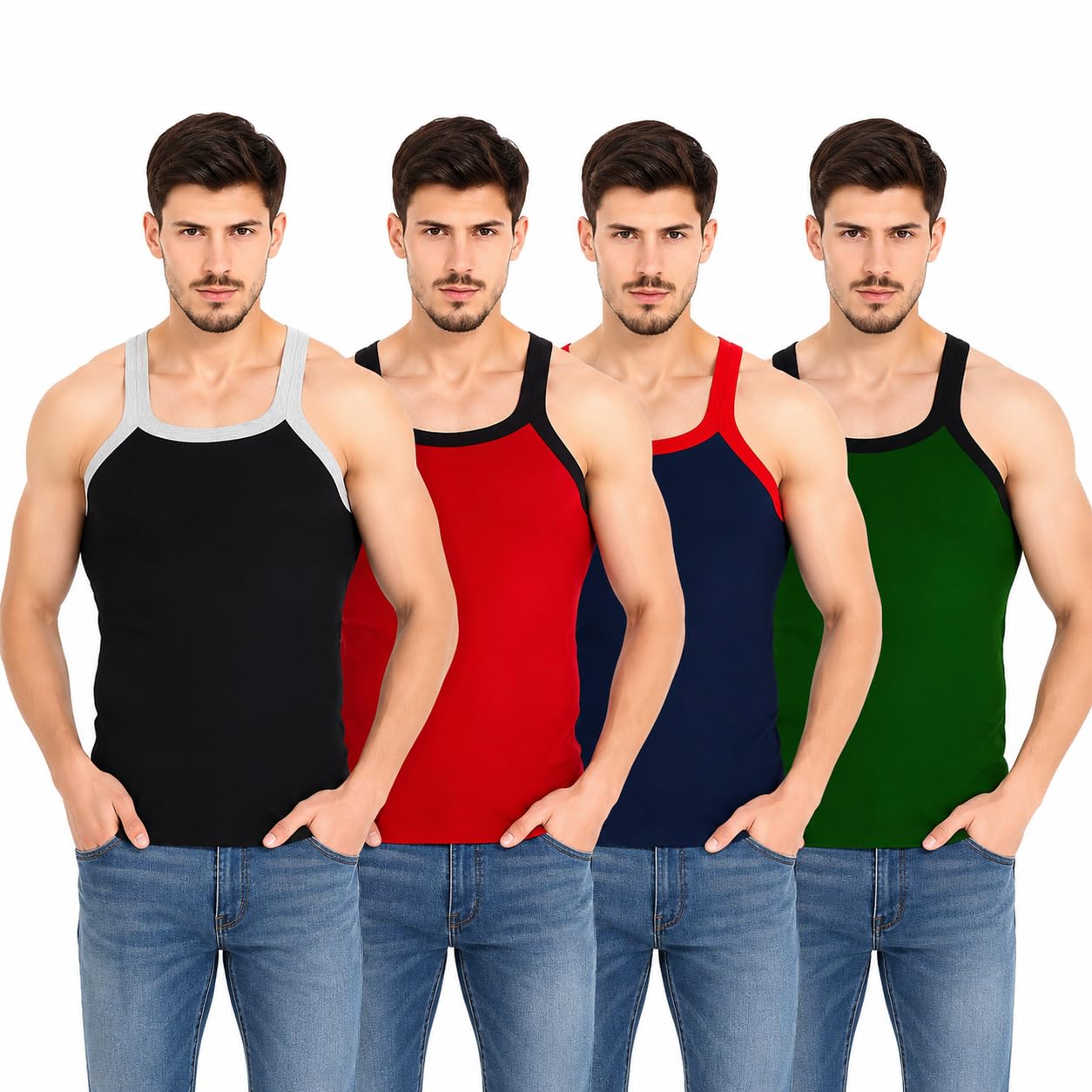 Men's Gym Vest Pack of 4, Multicolor with Contrast Straps-image-23