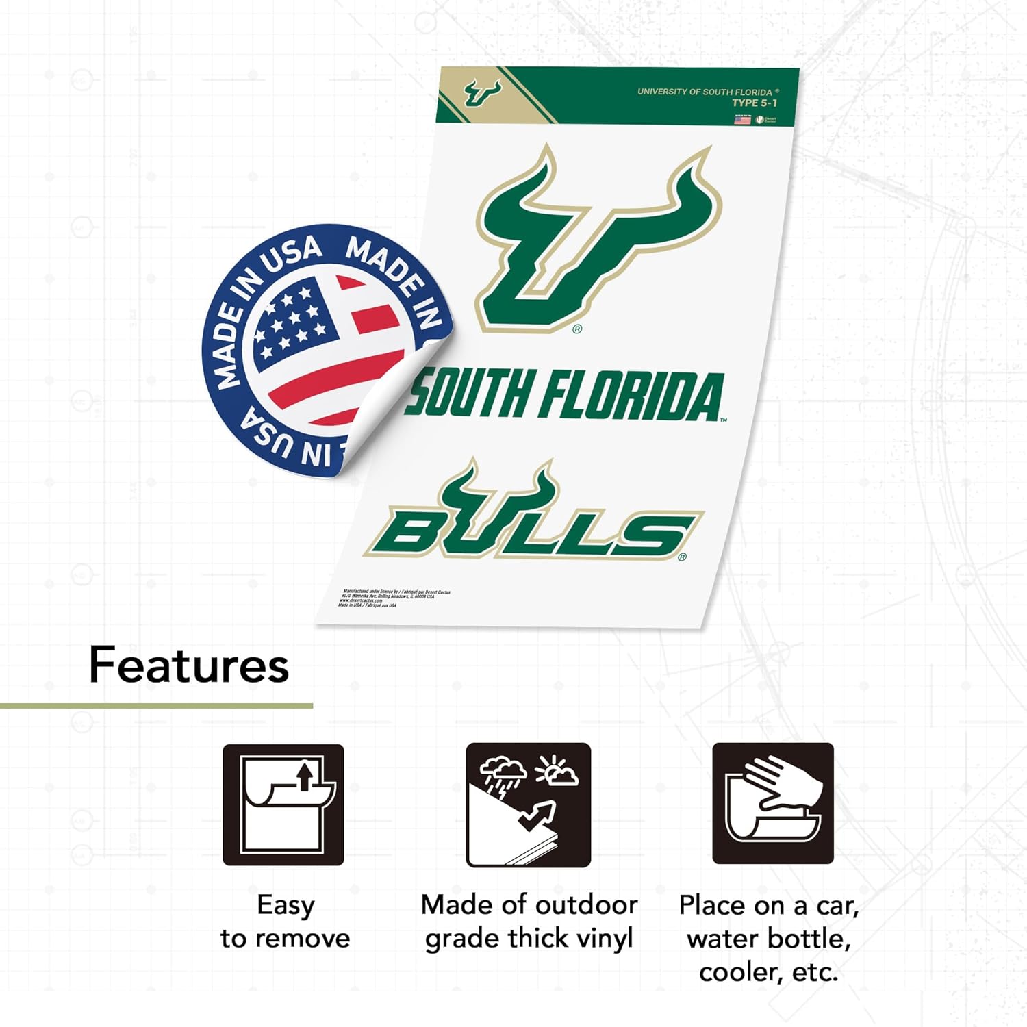 Desert Cactus University of South Florida Sticker USF Bulls Vinyl Decals Laptop Water Bottle Car Scrapbook T5 (Type 5-1) - Image 3