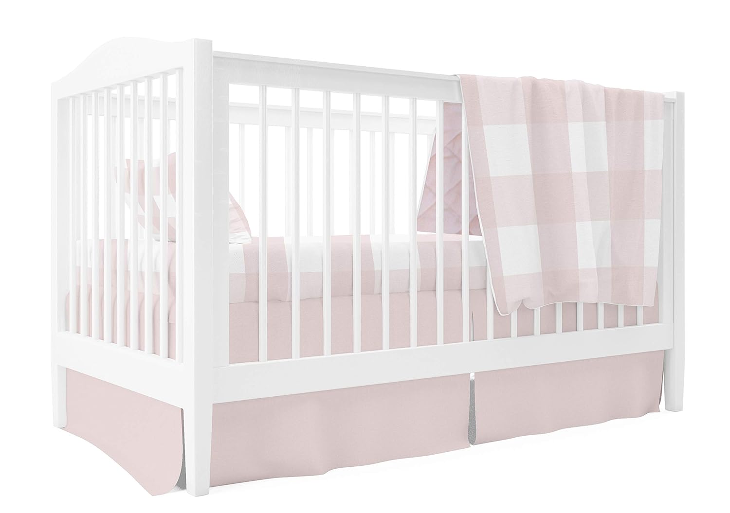 Baby Crib Bedding Sets for Girls — 4 Piece Set Includes Crib Sheet, Quilted Blanket, Crib Skirt and Baby Pillowcase — Gingham Design in Pink : Baby