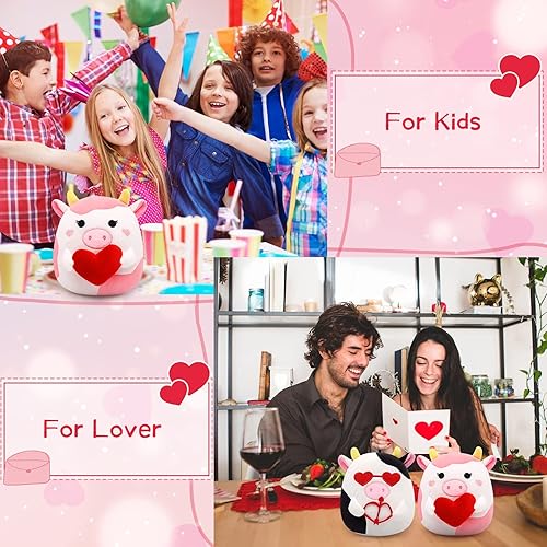 Miniatura 4 de Juguete de almohada de peluche de vaca juguete de peluche para el día de San Valentín 2 piezas de animales de peluche de vaca premio de San Valentín