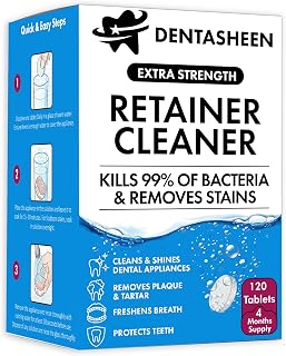Retainer Cleaner Tablets - 120 Tablets 4 Months Supply - Fresh, Brite and Stain-Free Retainer Cleaning Tablets, Aligner, Gum Shield, Mouth Guard, Denture Cleaners - Dentasheen