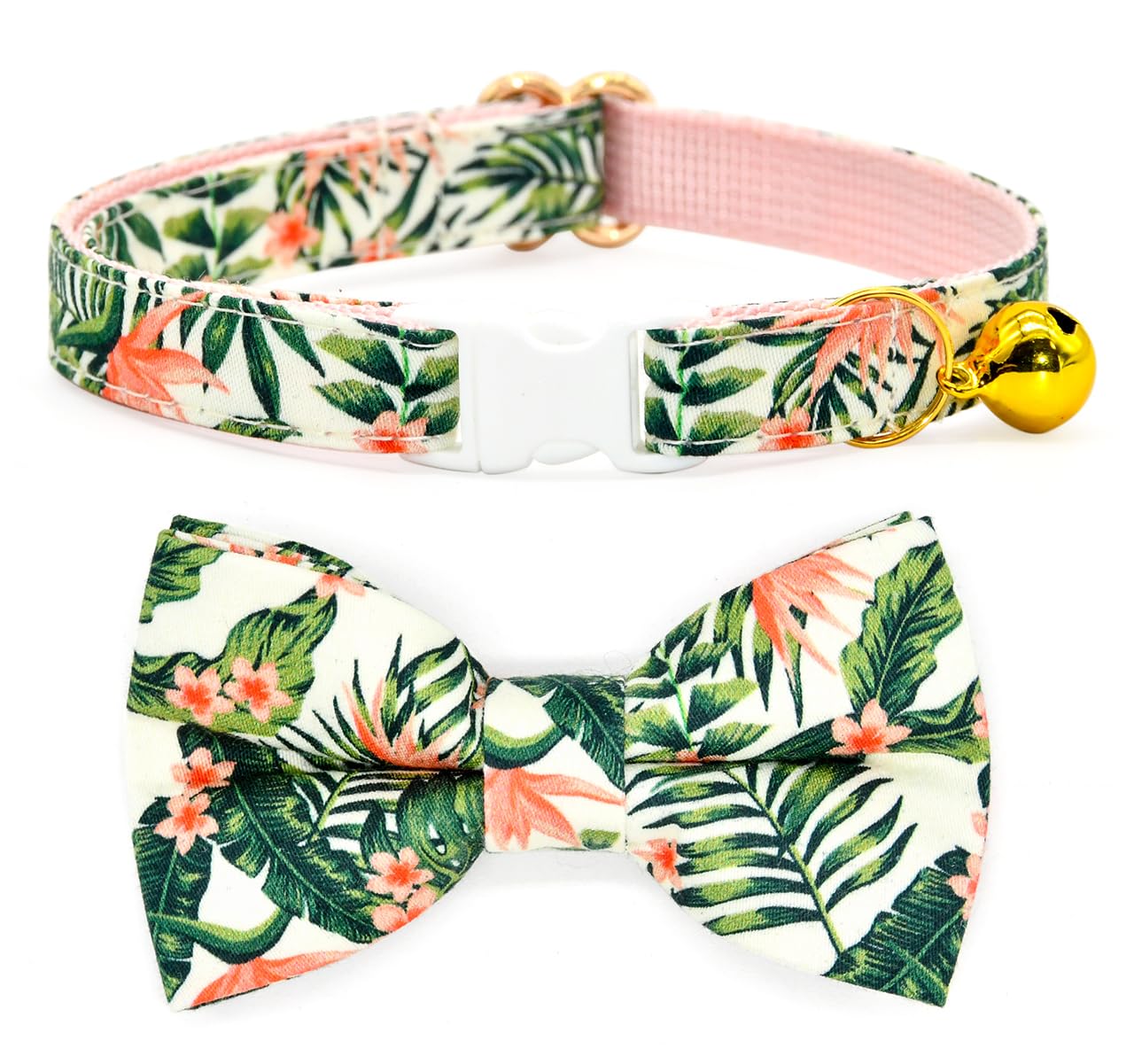 Bow Tie Cat Collar Set, Wedding/Birthday Gift for Cat, Summer Strelizia Flower Floral, Cat Accessories