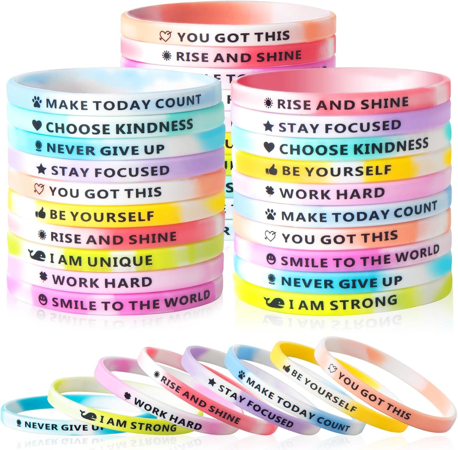 100 Pieces Ultra Thin Motivational Wristbands Friendship Bracelets Colored Inspirational Quotes Wristbands with Positive Affirmations Gifts （Rainbow color）