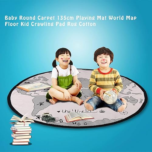 Miniatura 4 de GLOGLOW Alfombra de juegos para bebé, 53 pulgadas, patrón de mapa del mundo redondo, tapete de juego para bebés, tapete de juego para niños,