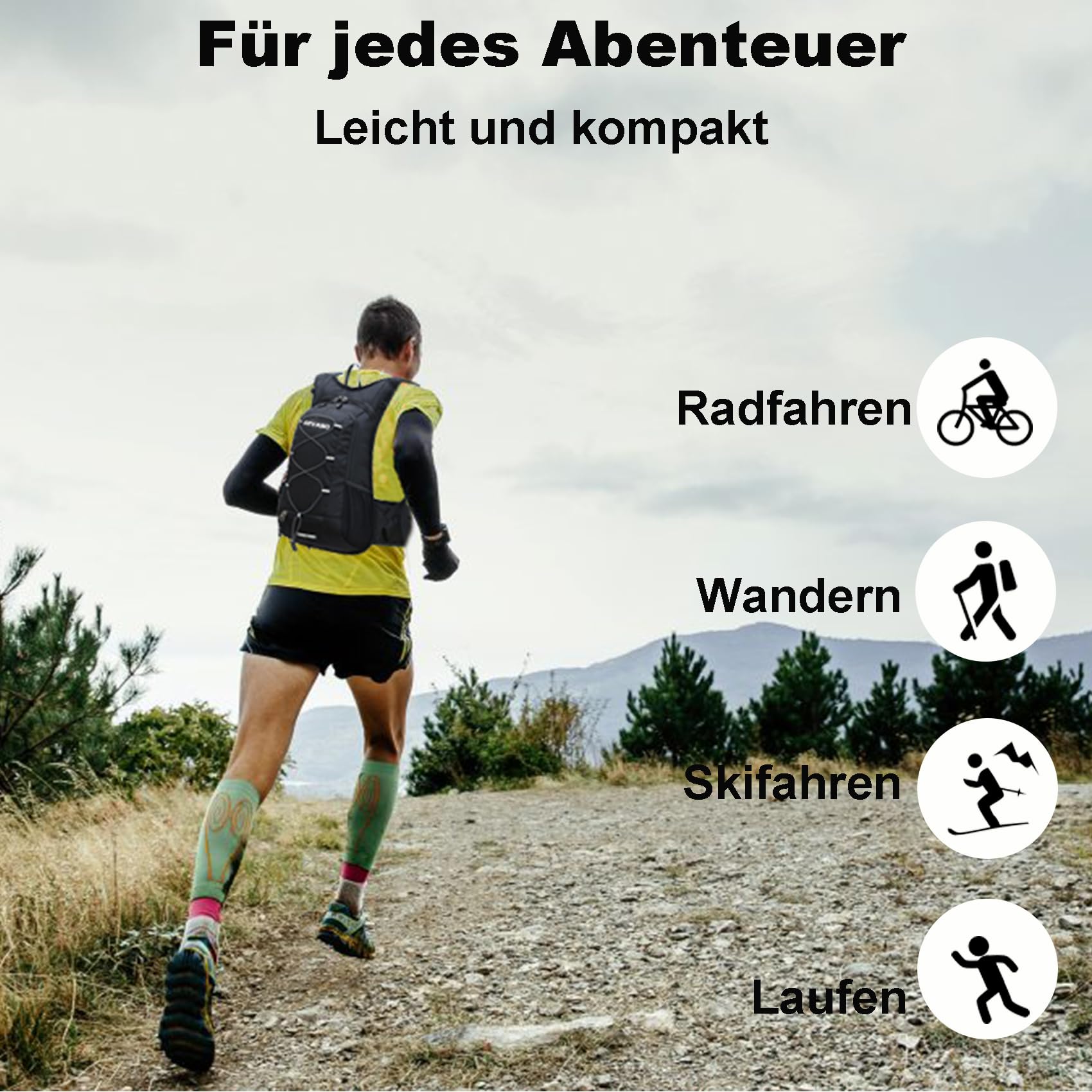 Trinkrucksack Fahrradrucksack mit Trinkblase 2l für Damen & Herren, Leicht Laufrucksack Wasserrucksack 15L MTB Fahrrad Rucksack Klein Wanderrucksack Skirucksack